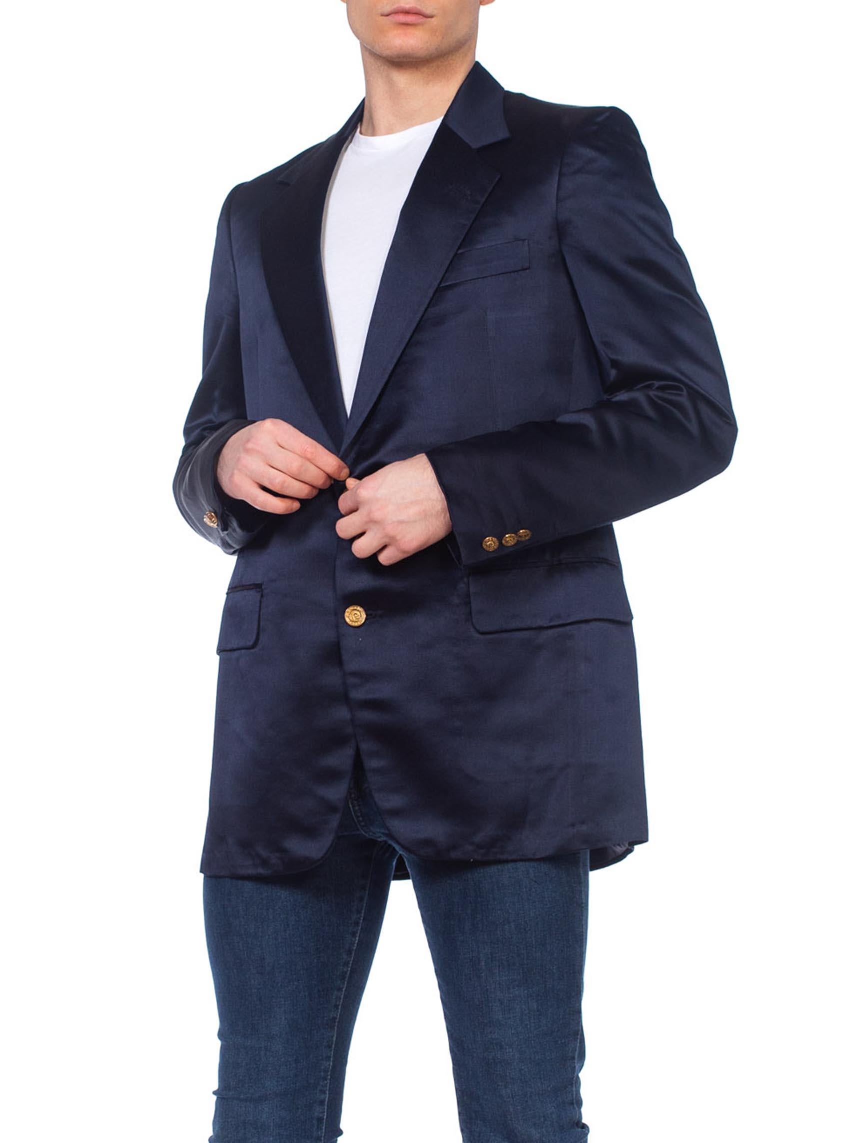1970's Mens Pierre Cardin Navy Blue Silk Satin Blazer Dinner Jacket 1