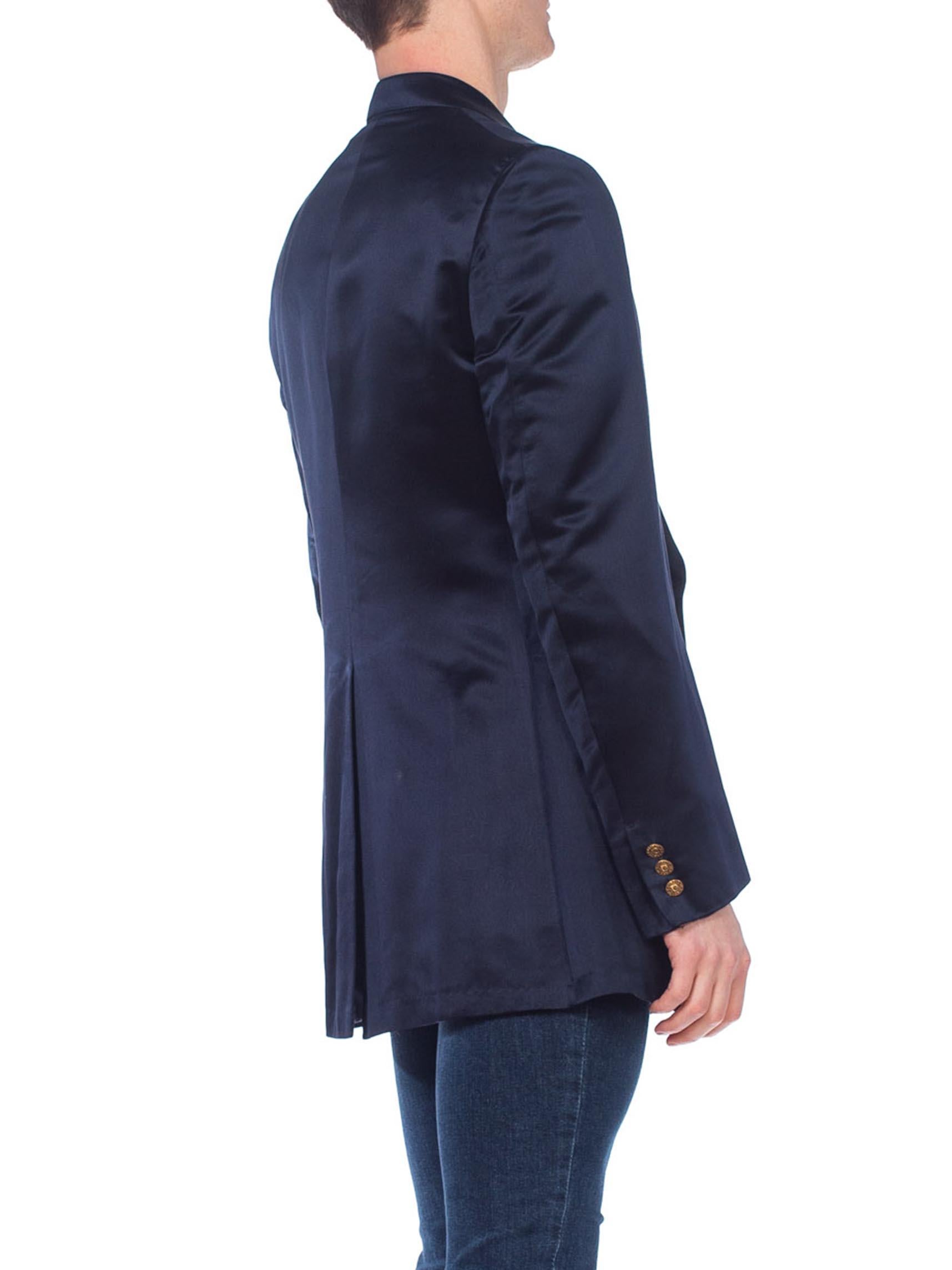 1970's Mens Pierre Cardin Navy Blue Silk Satin Blazer Dinner Jacket 2