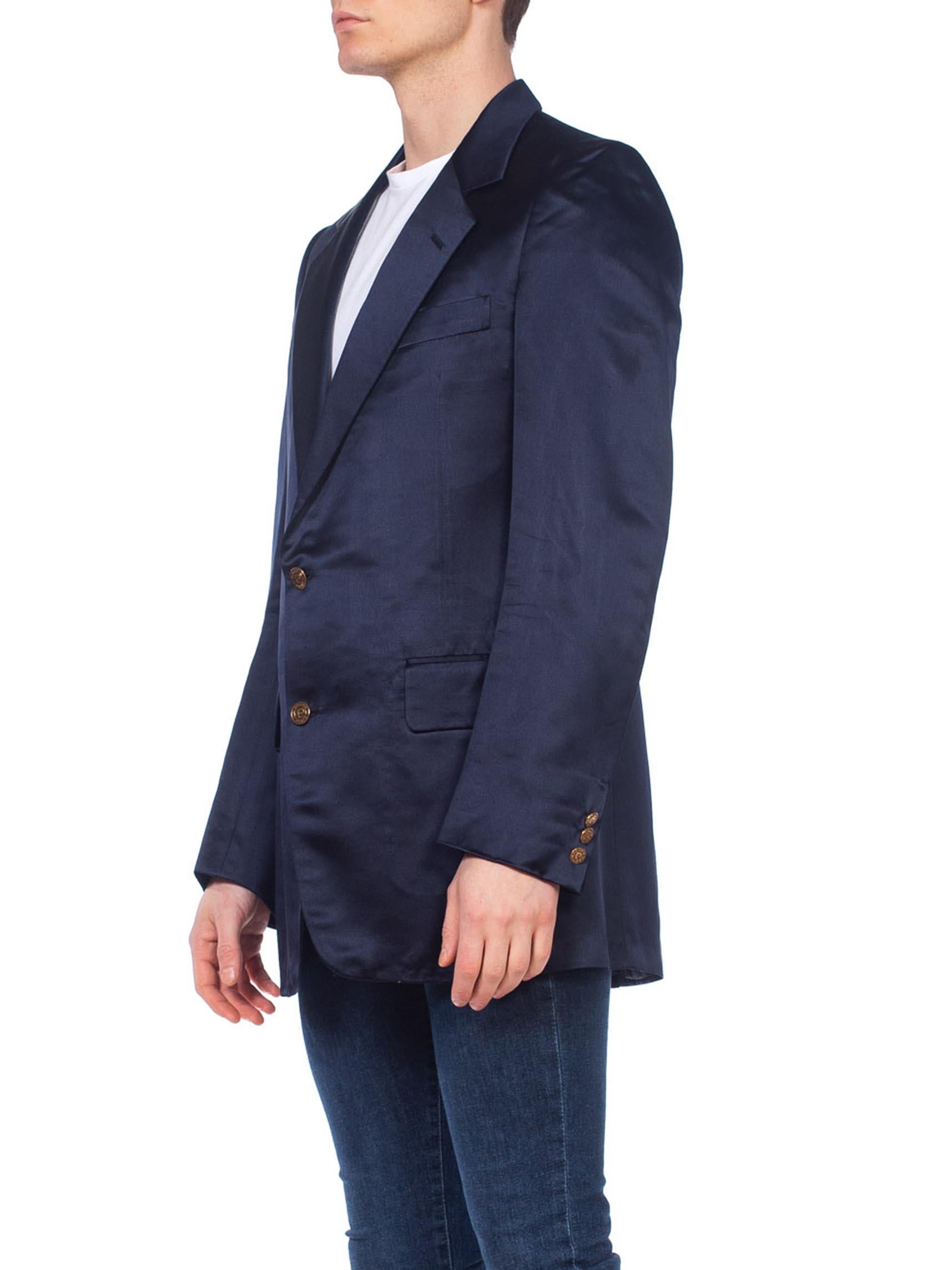 1970's Mens Pierre Cardin Navy Blue Silk Satin Blazer Dinner Jacket 3