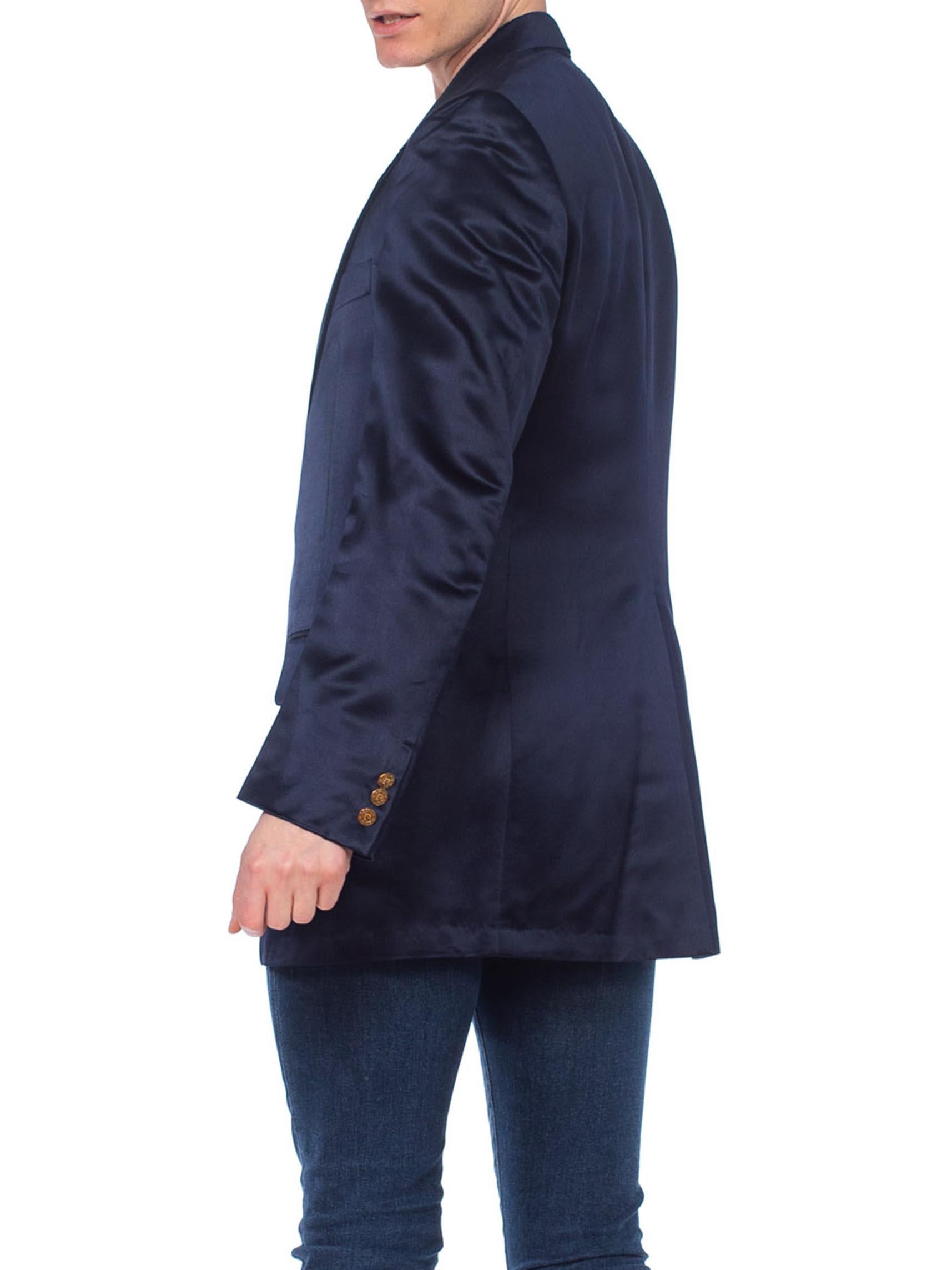 1970's Mens Pierre Cardin Navy Blue Silk Satin Blazer Dinner Jacket 4