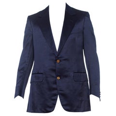 1970's Mens Pierre Cardin Navy Blue Silk Satin Blazer Dinner Jacket