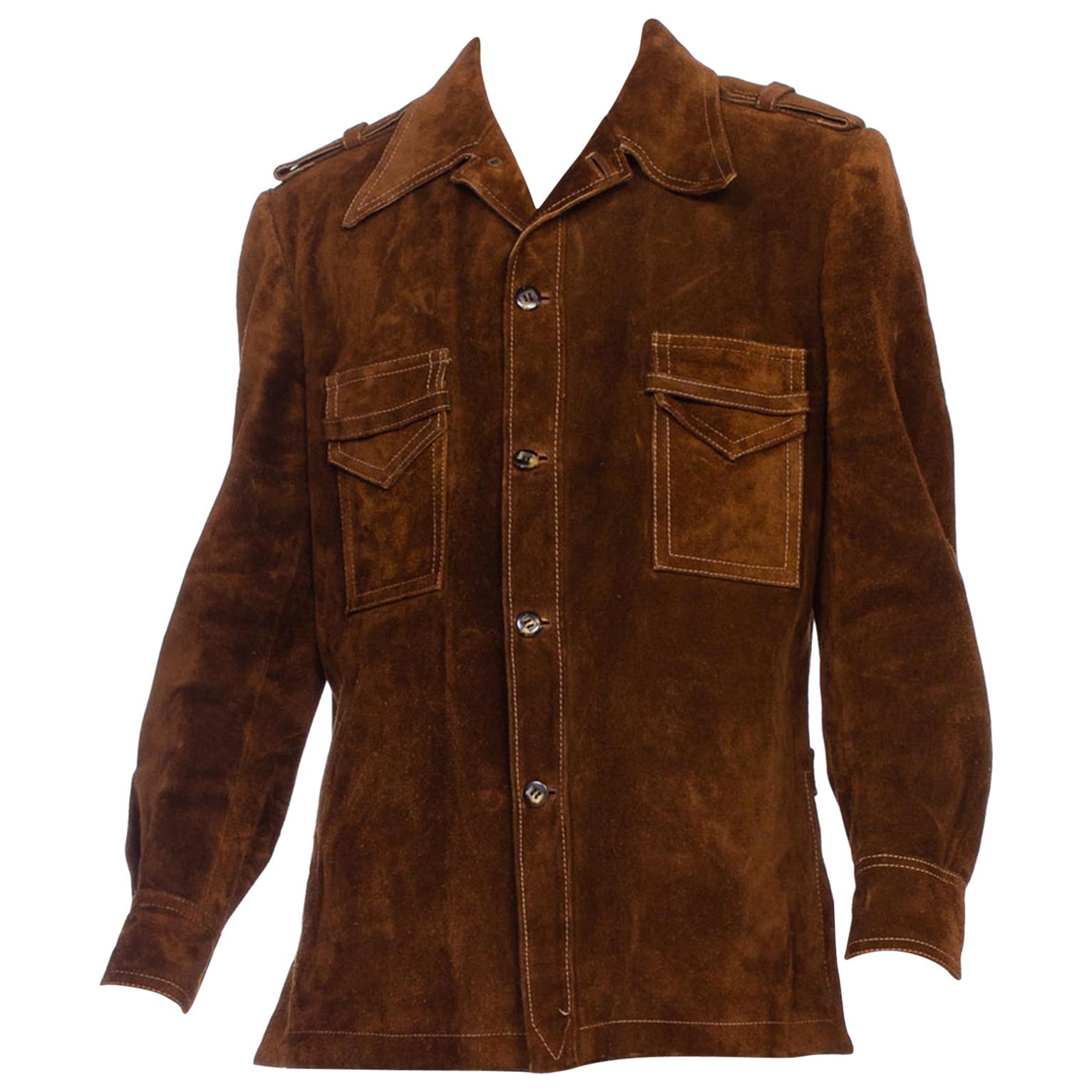 1970's Mens Spanish Suede Leather Car Coat Jacket 
