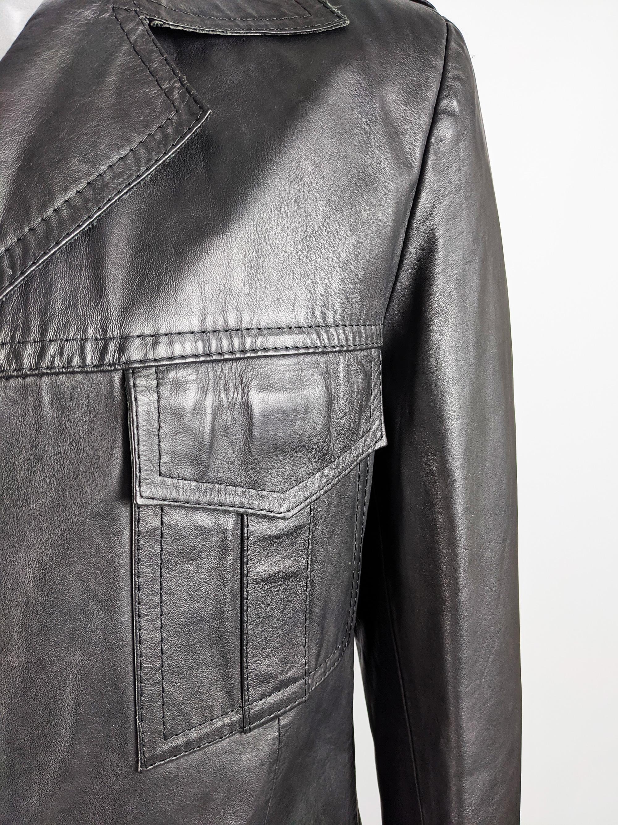 1970s Mens Vintage Black Leather Safari Fashion Jacket For Sale at ...