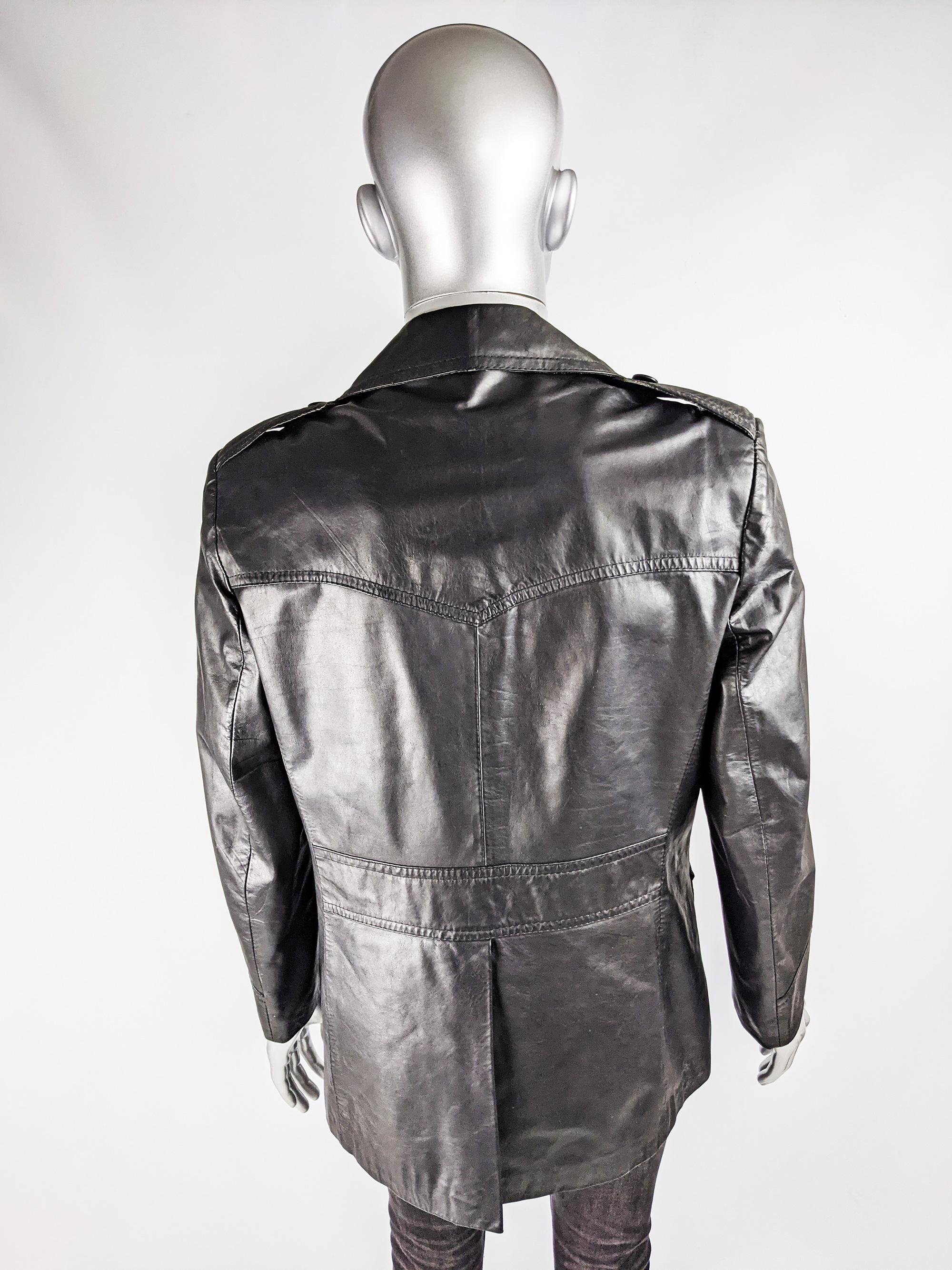 Men's 1970s Mens Vintage Black Leather Safari Fashion Jacket For Sale