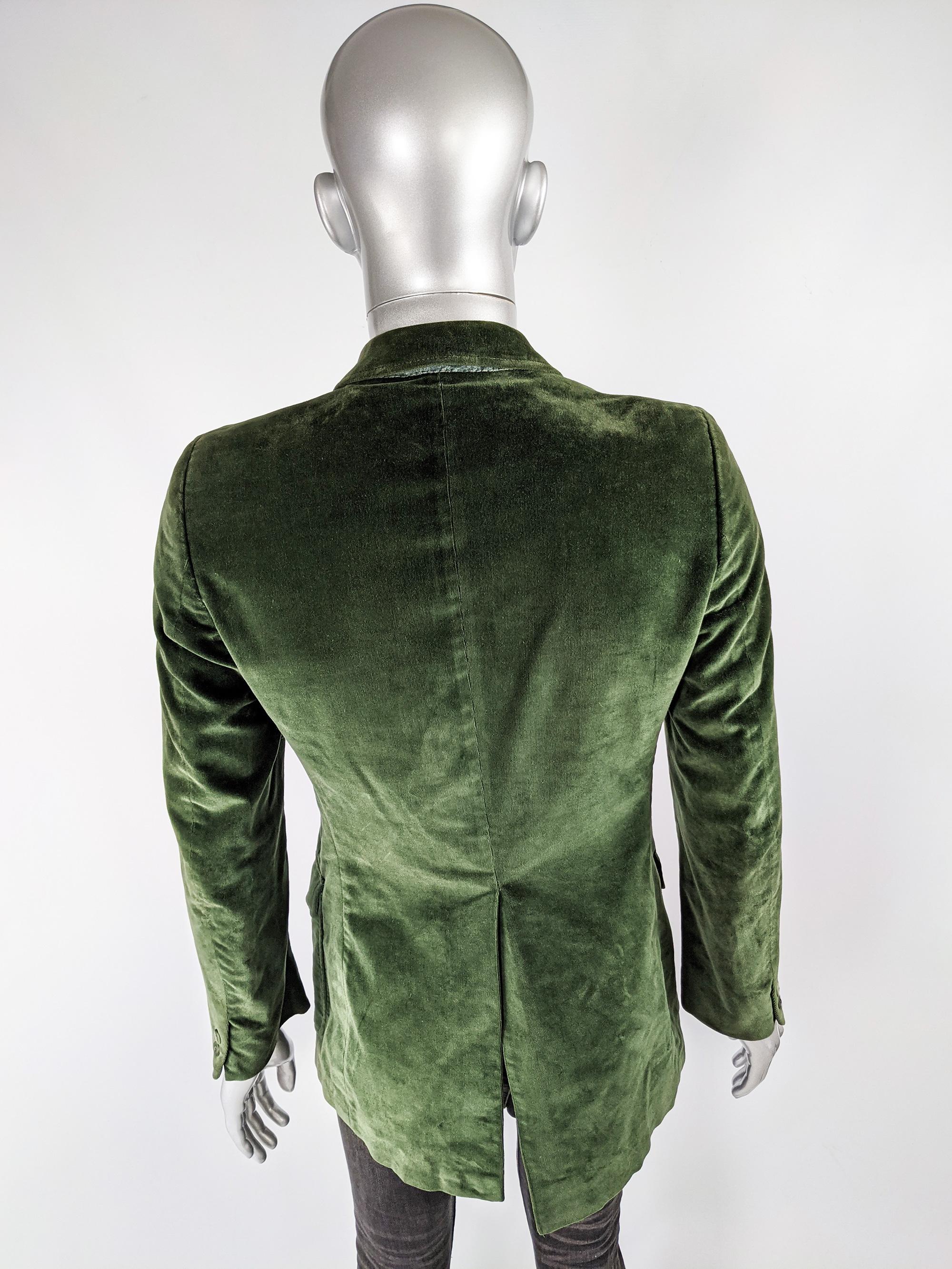 Black 1970s Mens Vintage Green Velvet Mod Jacket