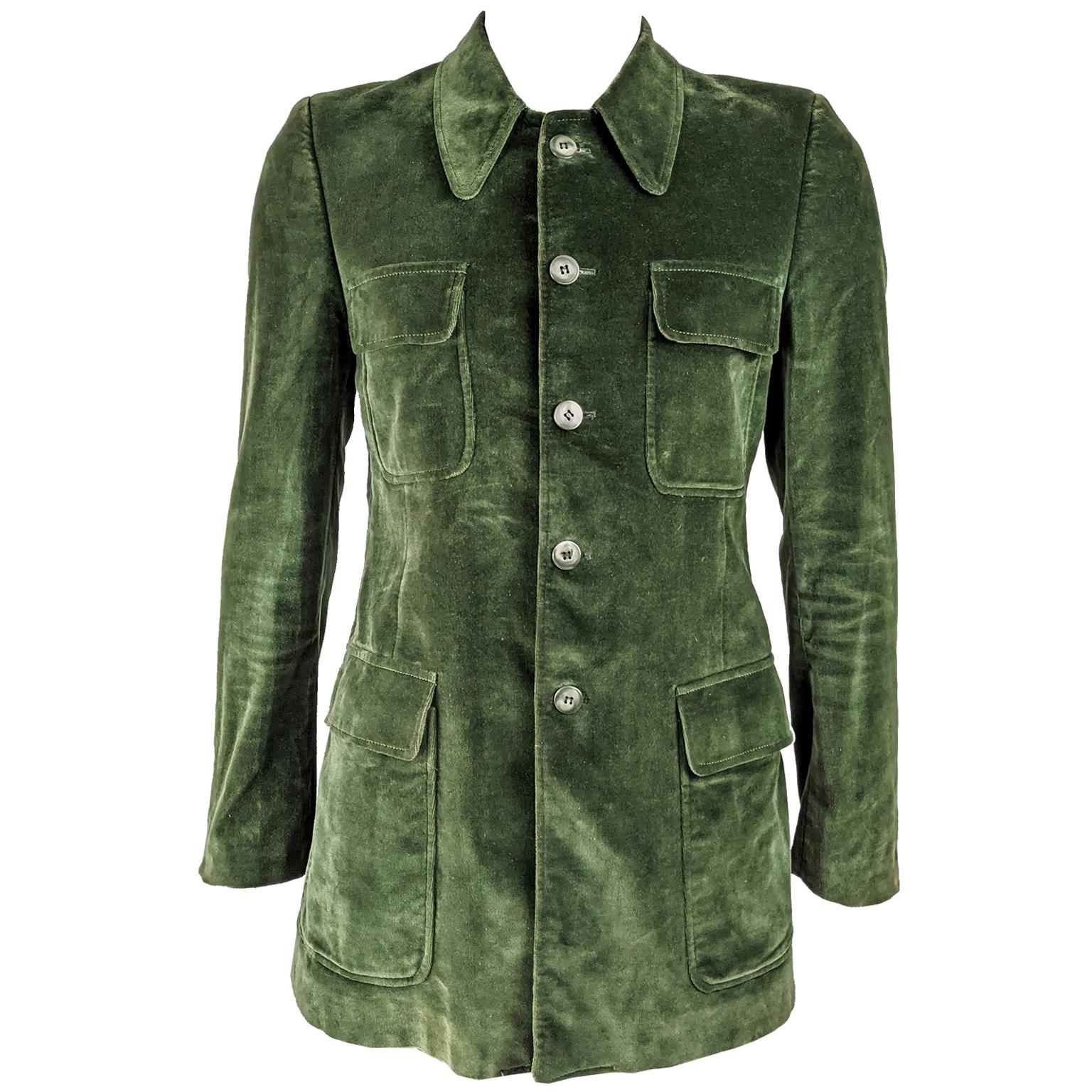 1970s Mens Vintage Green Velvet Mod Jacket