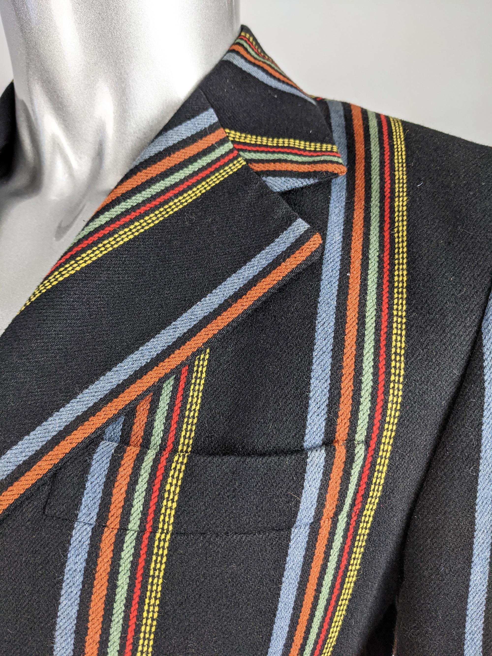 Black 1970s Mens Vintage Striped Blazer Jacket For Sale