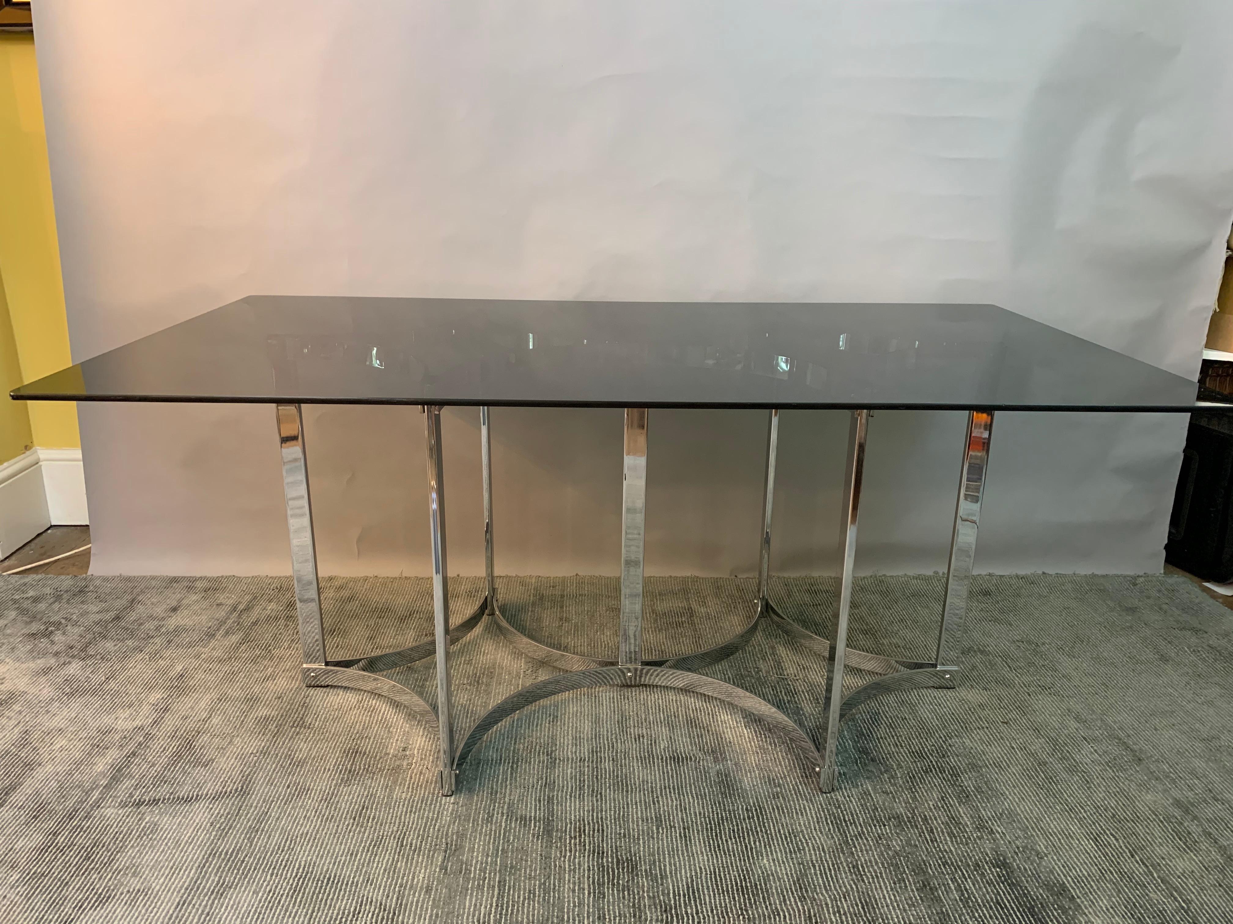 Mid-Century Modern 1970s Merrow Associates by Richard Young Chrome and Smoked Glass Dining Table