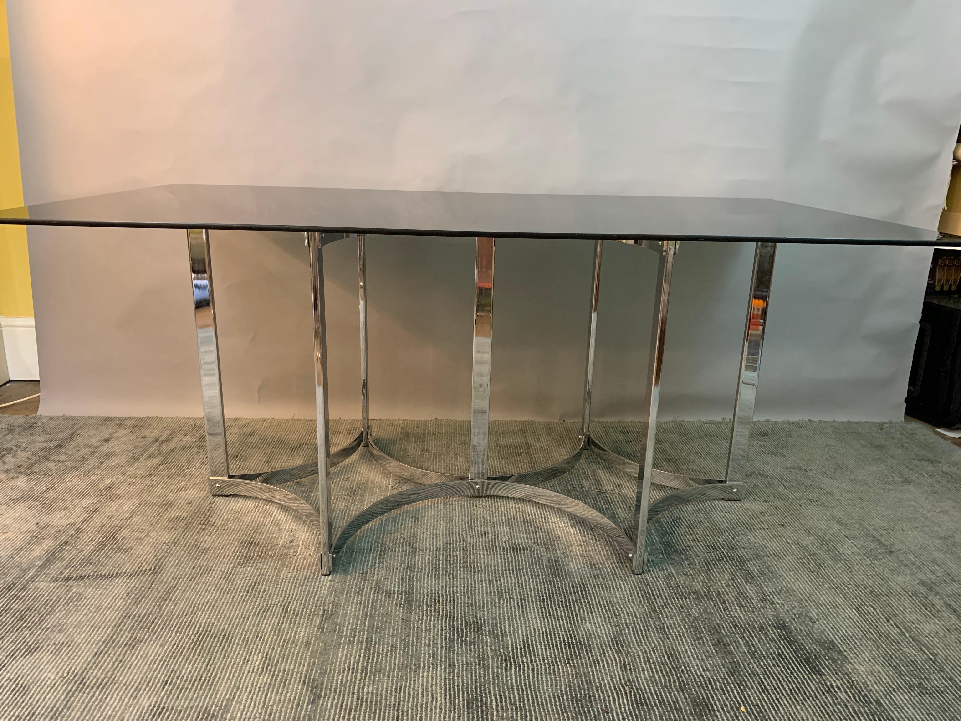 British 1970s Merrow Associates by Richard Young Chrome and Smoked Glass Dining Table