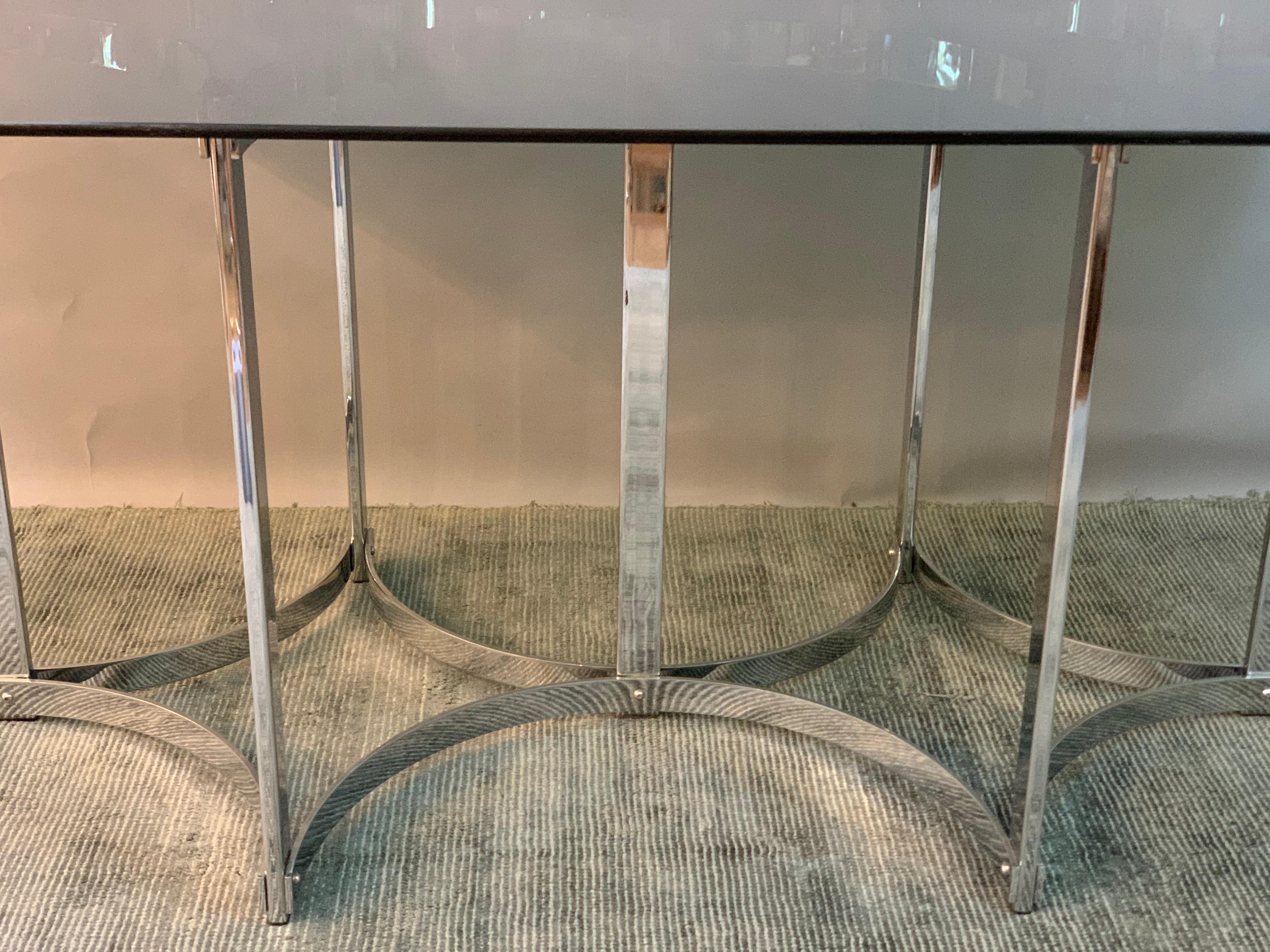 1970s Merrow Associates by Richard Young Chrome and Smoked Glass Dining Table In Fair Condition In London, England