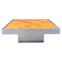 1970s Metal Encased Parquet Coffee Table in Style of Milo Baughman