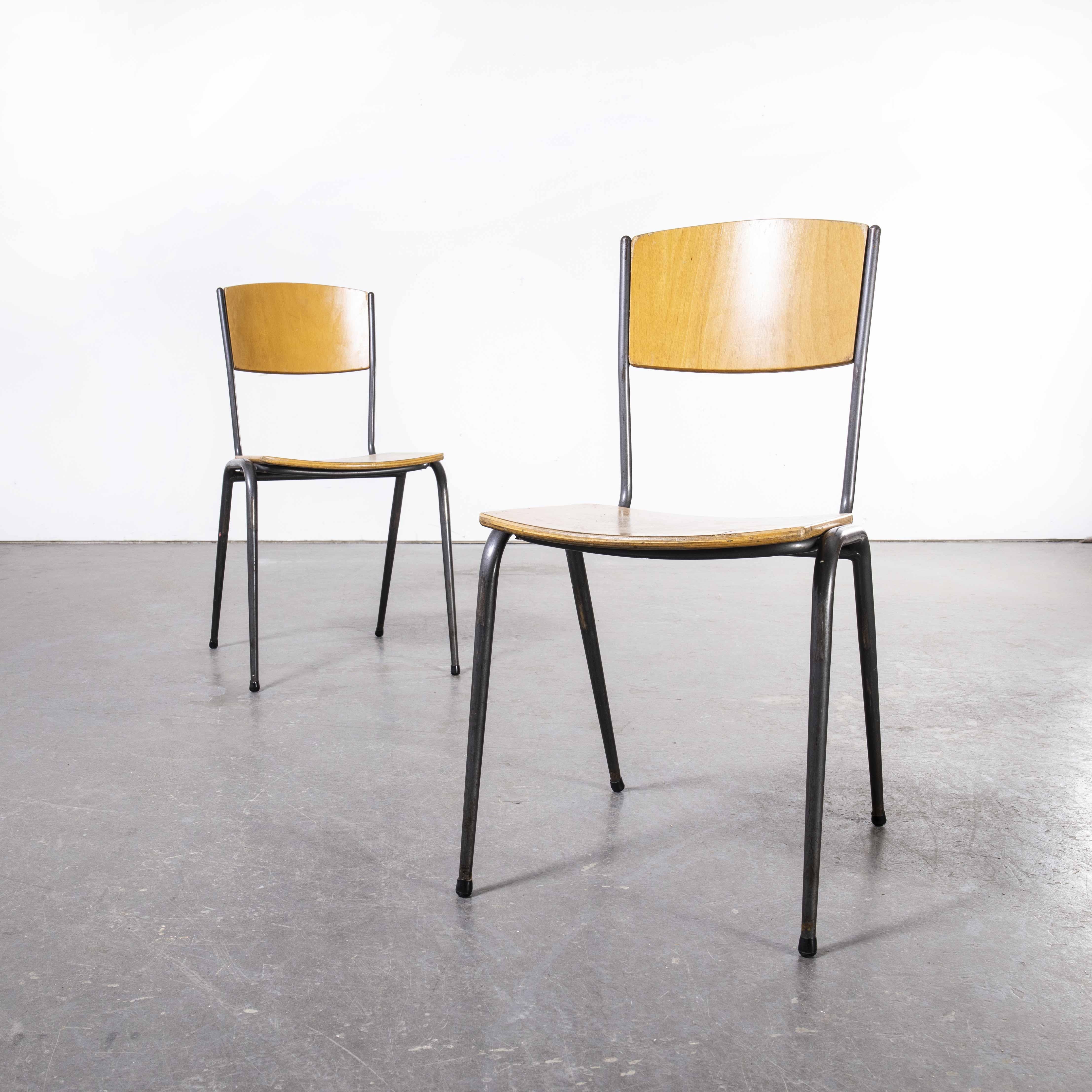 1970’s metal frame English stacking school dining chairs – pair
1970’s metal frame English stacking school dining chairs – pair. Very elegant school chairs sourced in England, they are of a generous size and scale and have a good weight and solid