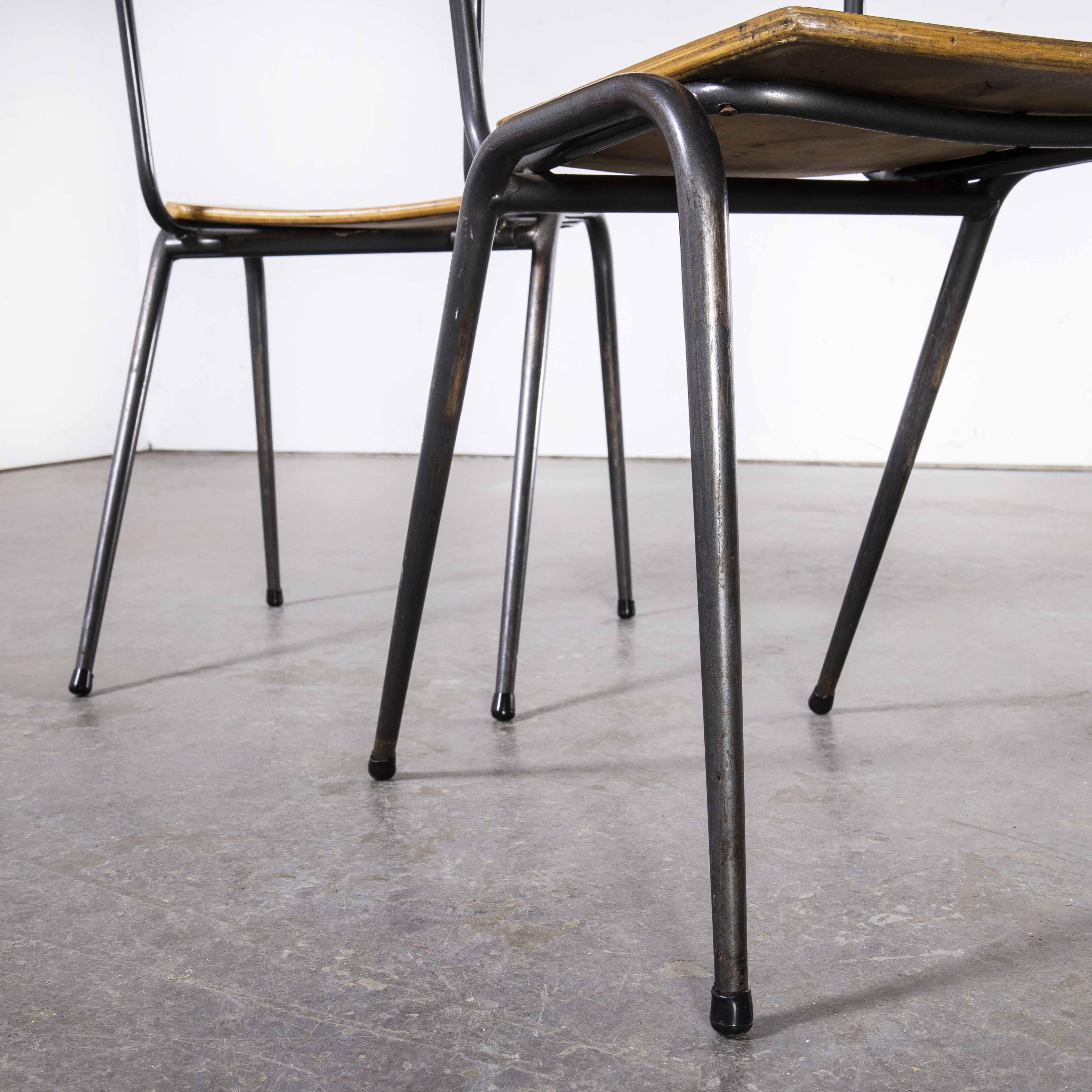 British 1970's Metal Frame English Stacking School Dining Chairs, Pair