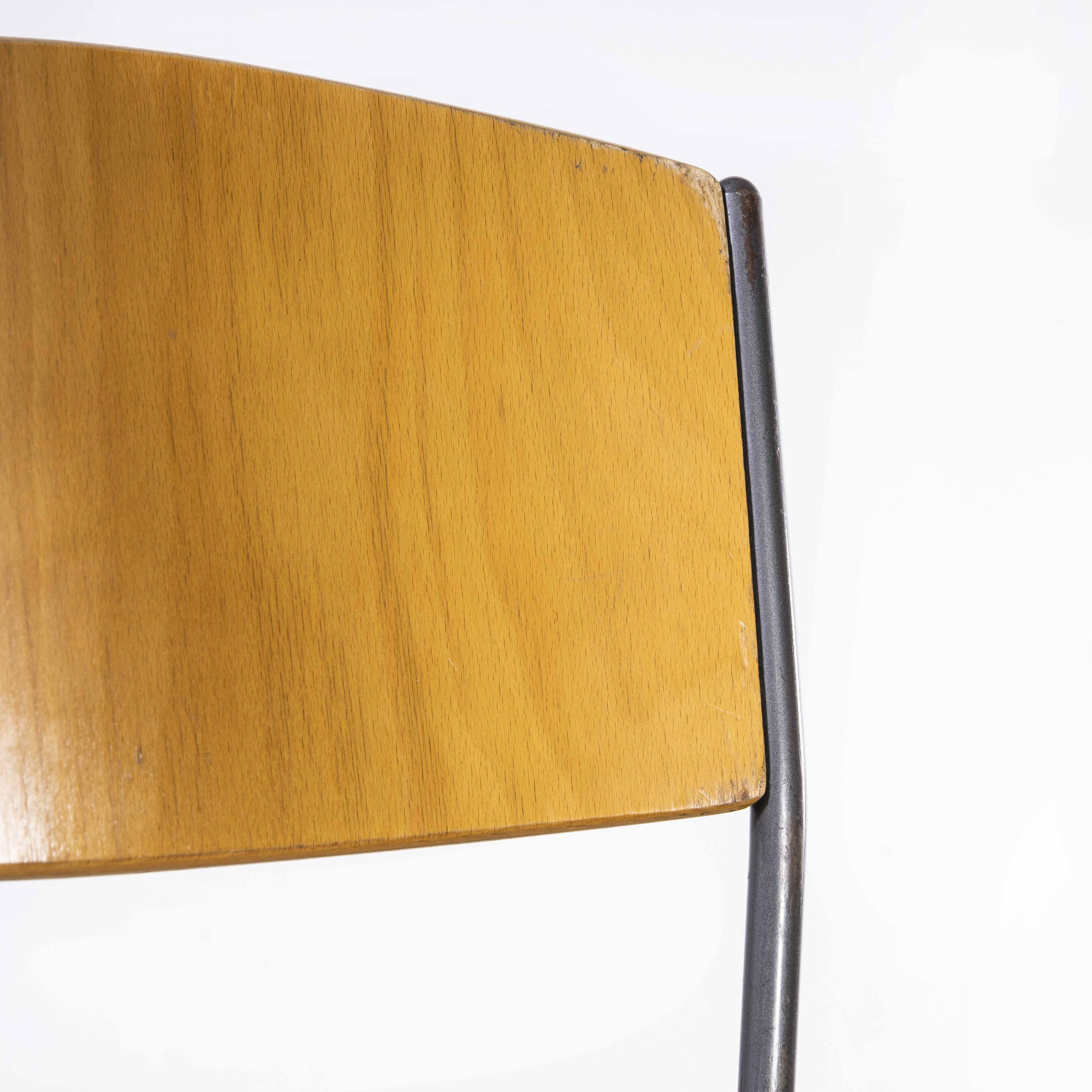 1970's Metal Frame English Stacking School Dining Chairs, Pair 4