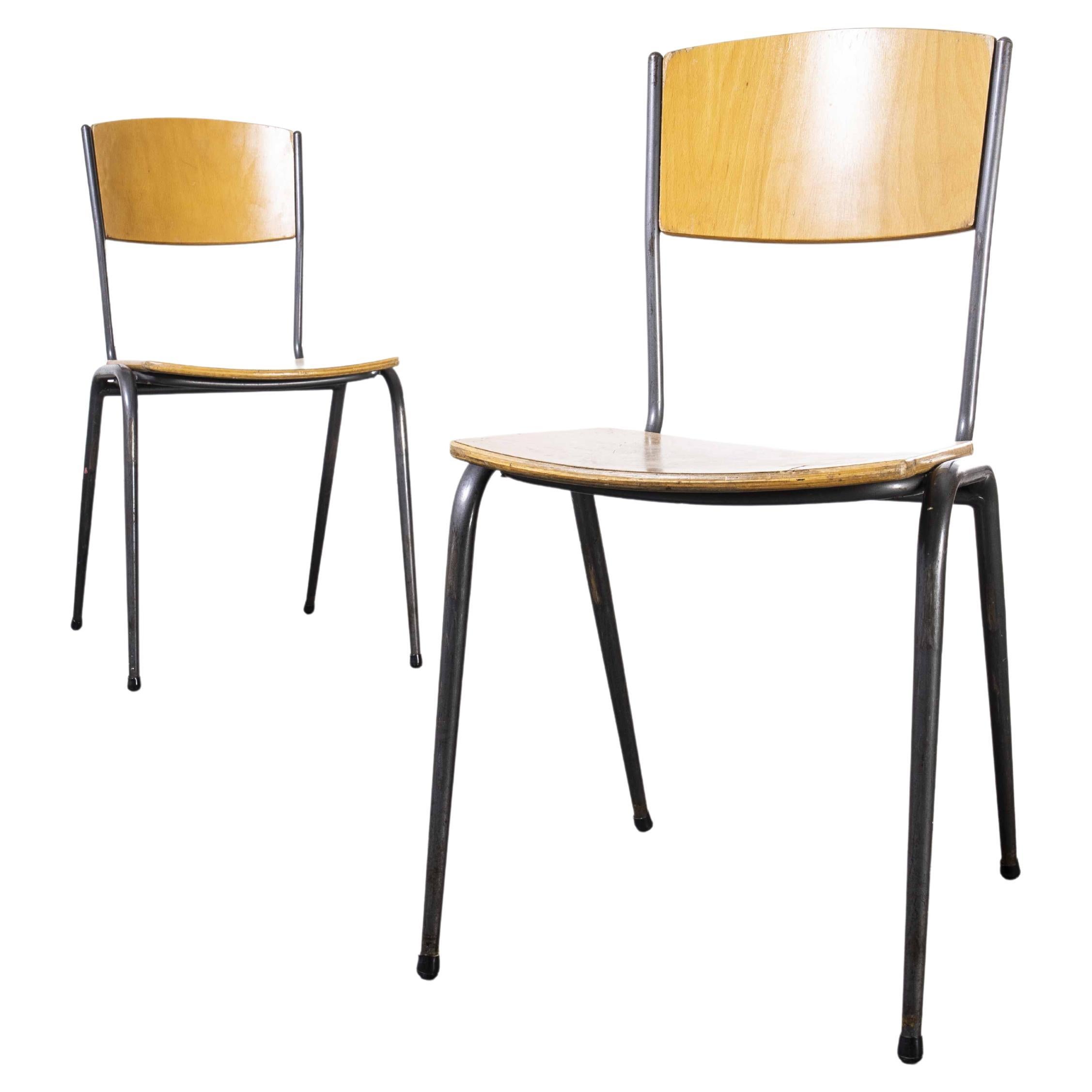 1970
s Metal Frame English Stacking School Dining Chairs, Pair