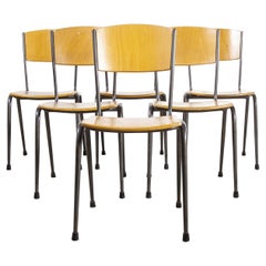 1970's Metal Frame English Stacking School Dining Chairs, Set of Six