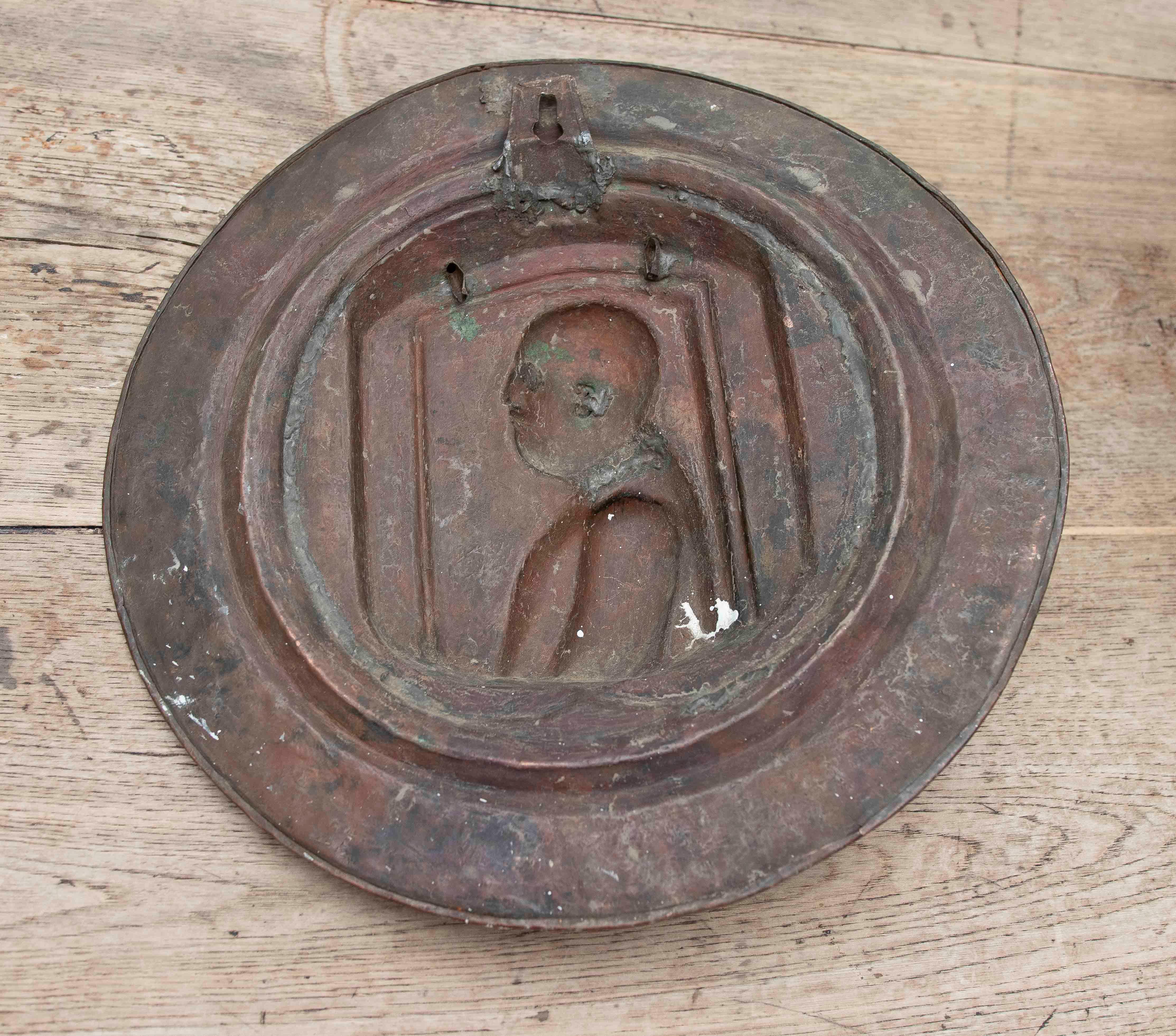 20th Century 1970s Metal Medallion or Plaque with a Male Bust in Relief in Classicist Style For Sale