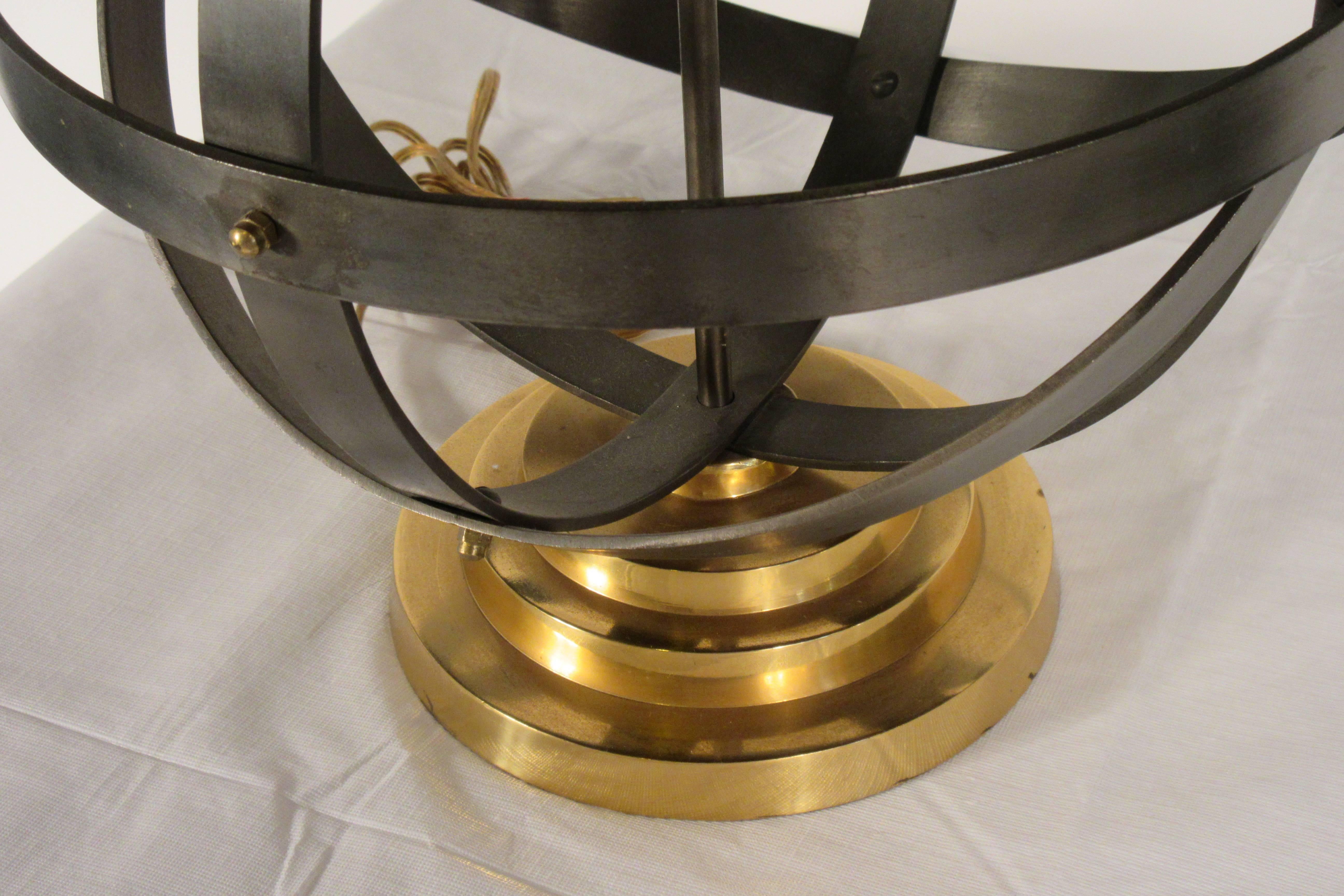 1970s Metal Orb Lamp with Metal and Brass Shade For Sale 7