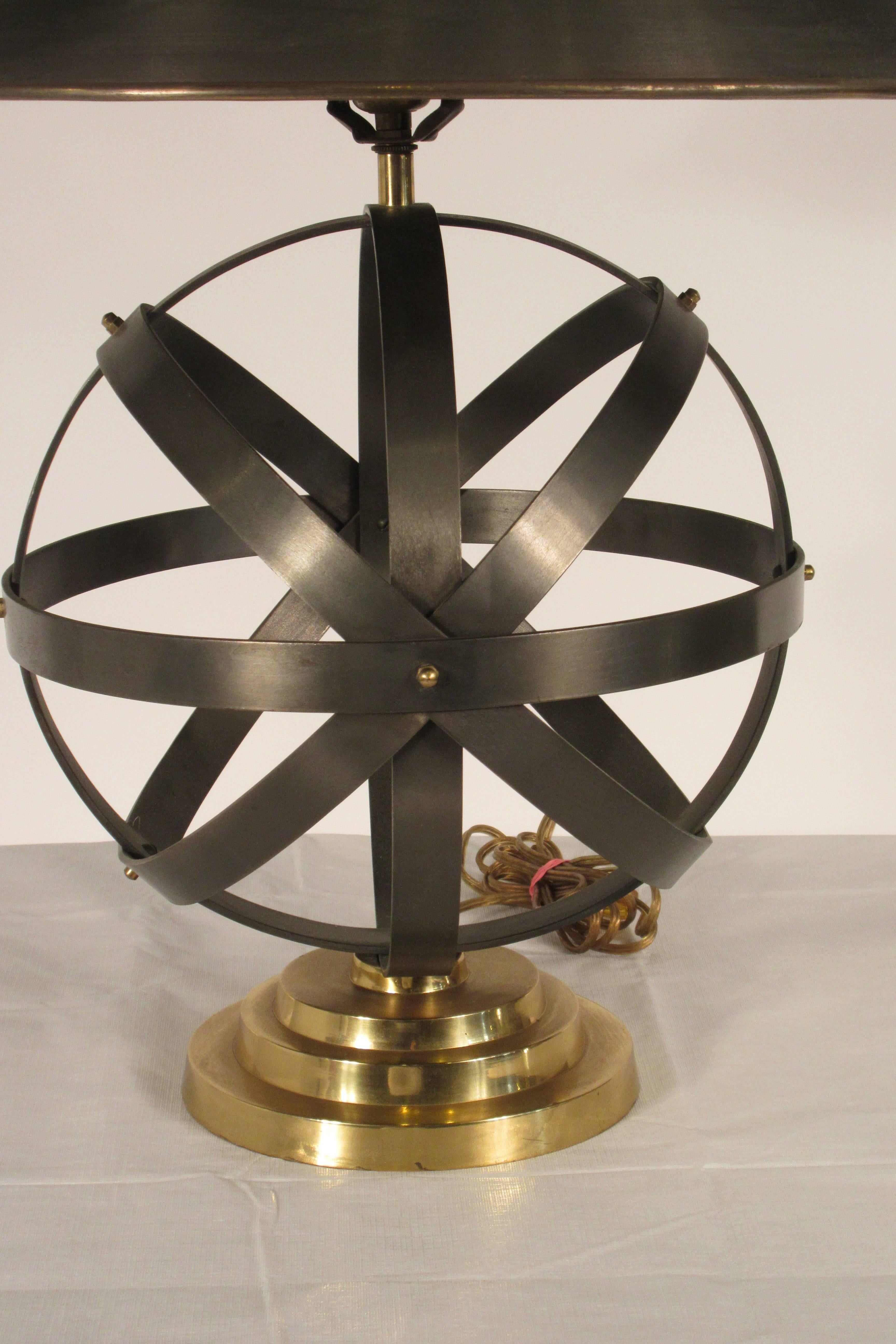 Late 20th Century 1970s Metal Orb Lamp with Metal and Brass Shade For Sale