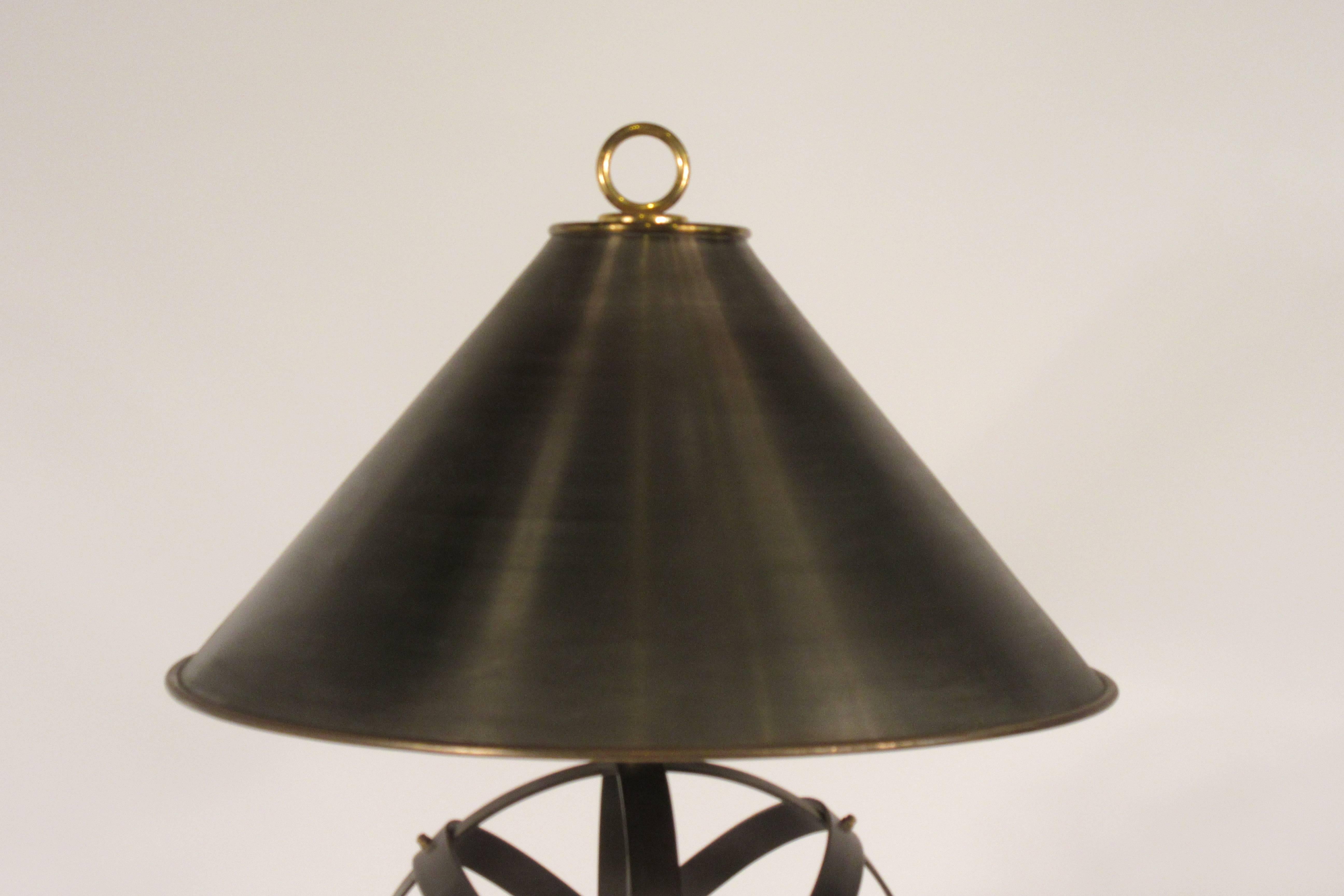 1970s Metal Orb Lamp with Metal and Brass Shade For Sale 4