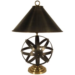1970s Metal Orb Lamp with Metal and Brass Shade