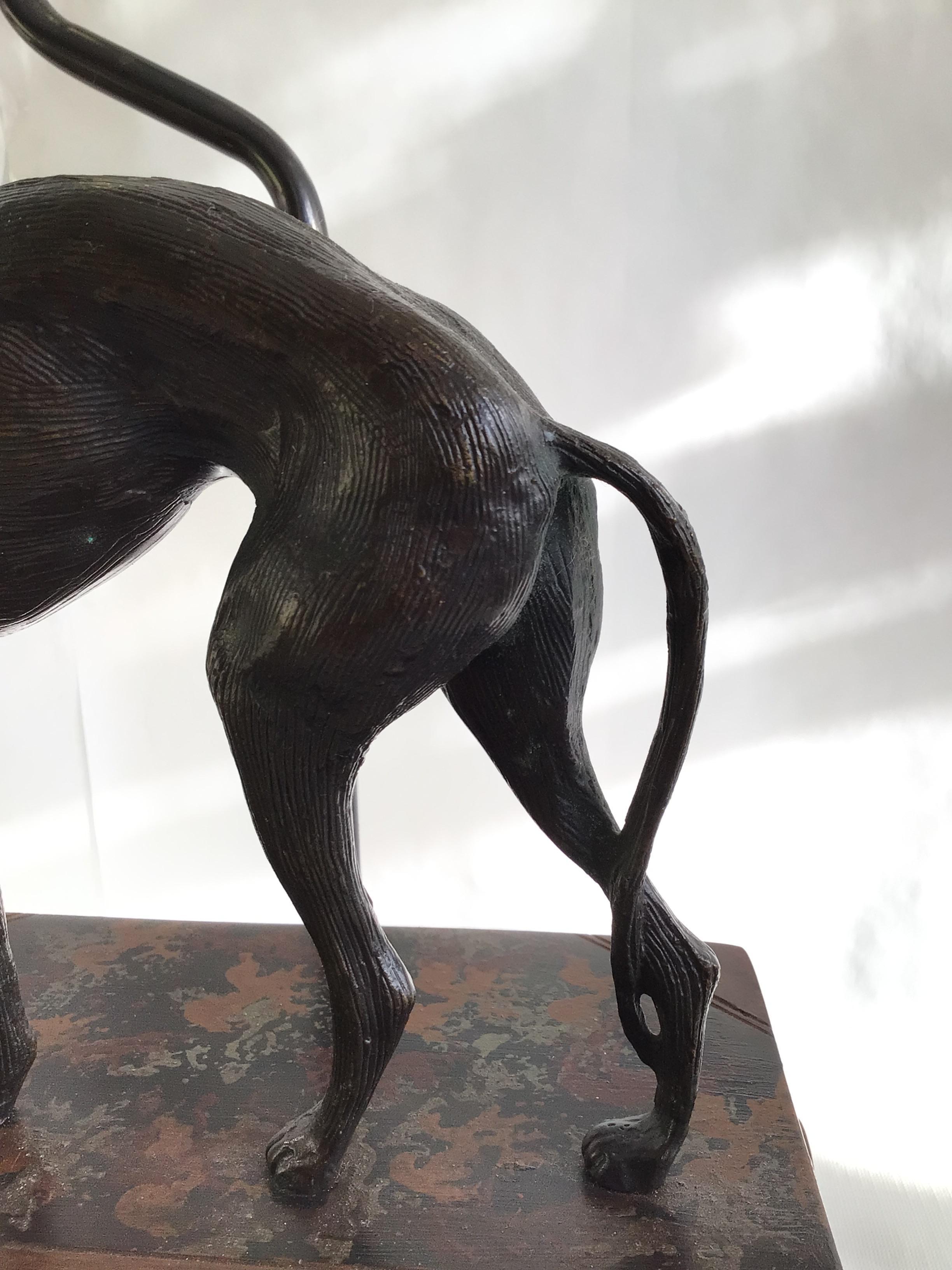 1970s Metal Whippet / Greyhound Dog Standing on Stack of Books Lamp In Good Condition For Sale In Tarrytown, NY