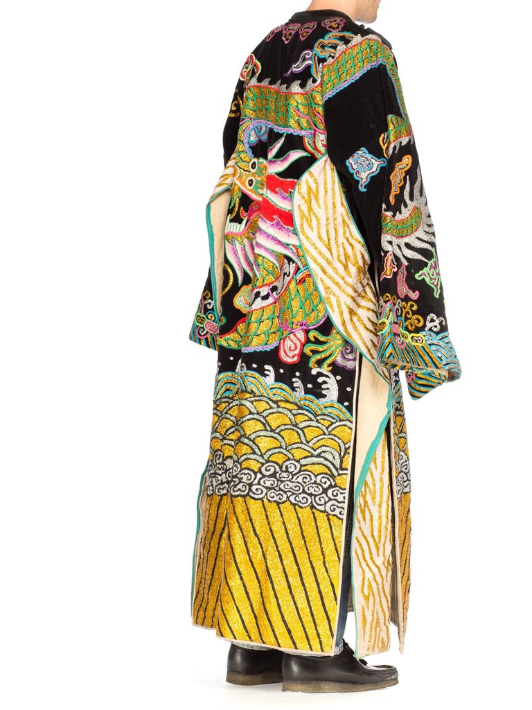 Kimono Style Metallic Embroidered Velvet Chinese Opera Dragon Robe ...