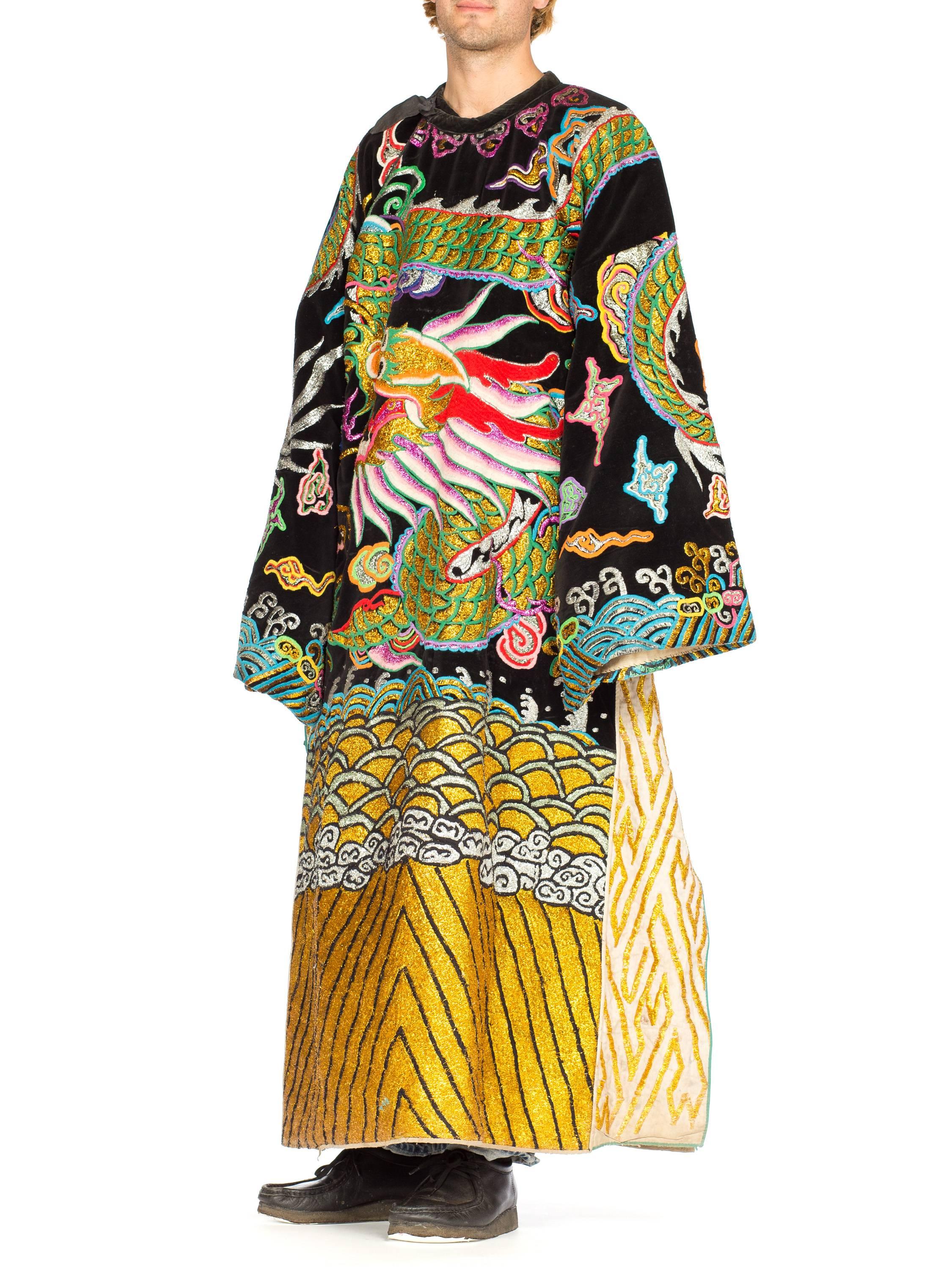 Kimono Style Metallic Embroidered Velvet Chinese Opera Dragon Robe, 1970s  In Good Condition In New York, NY