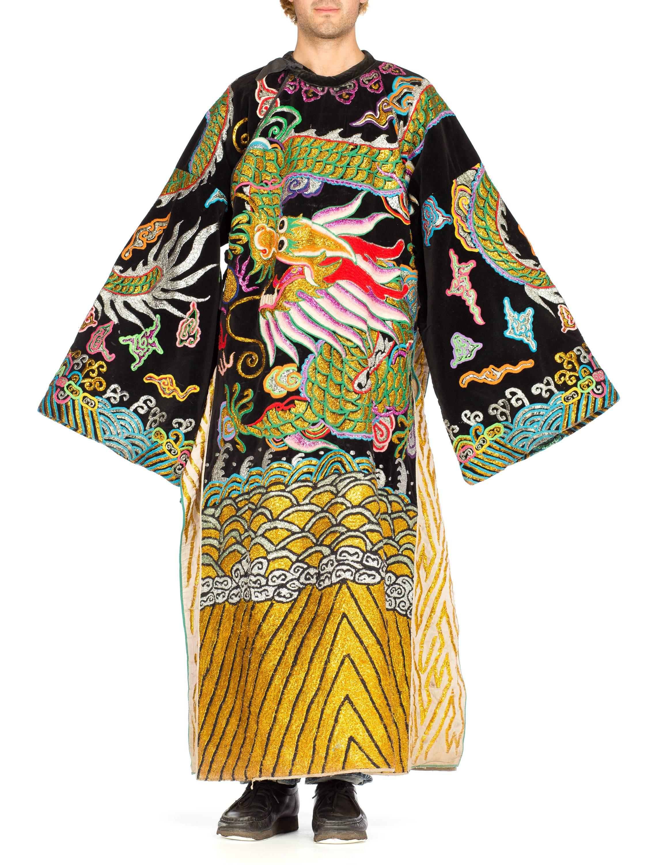 Women's or Men's Kimono Style Metallic Embroidered Velvet Chinese Opera Dragon Robe, 1970s 