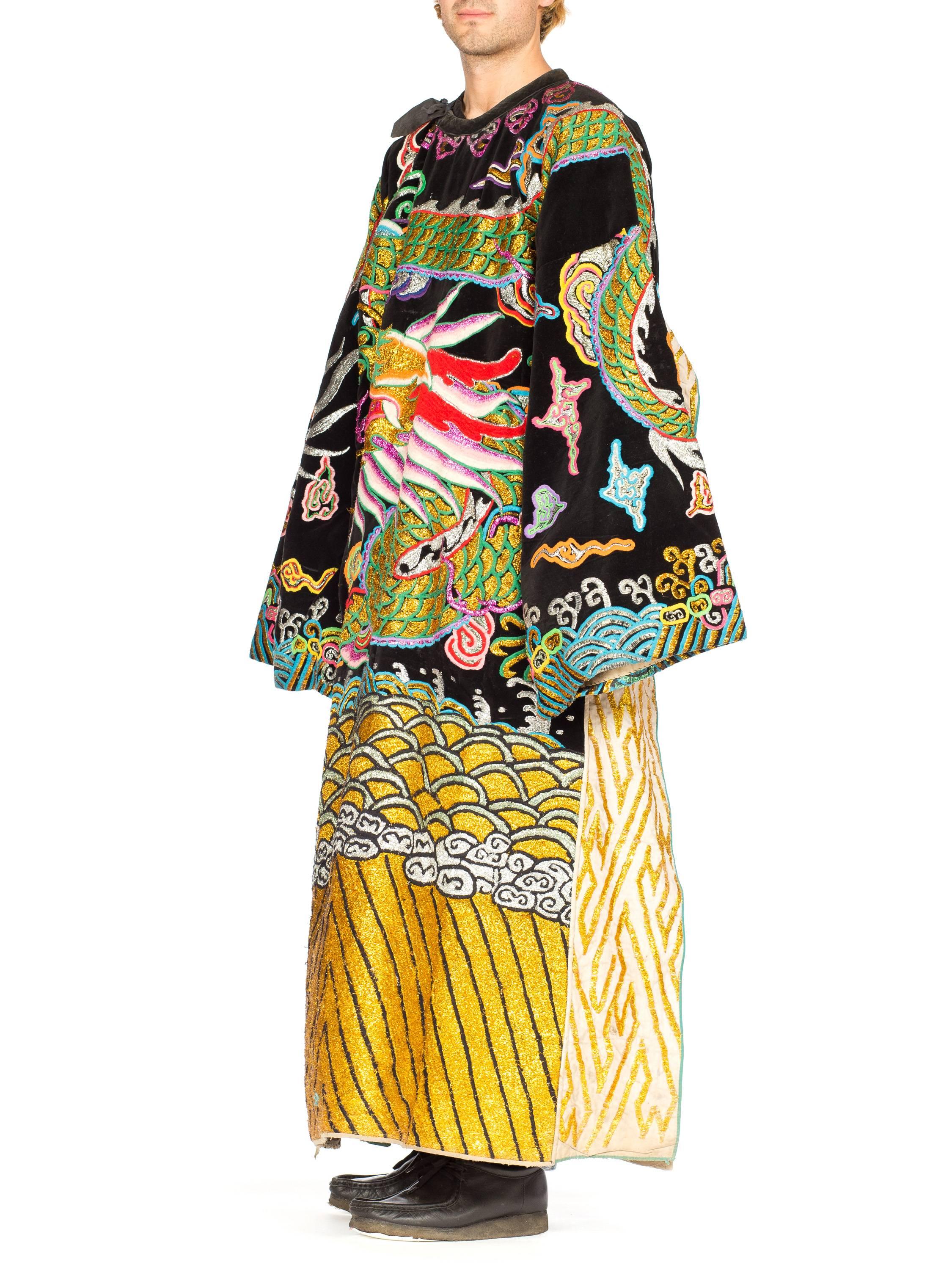 Kimono Style Metallic Embroidered Velvet Chinese Opera Dragon Robe, 1970s  1