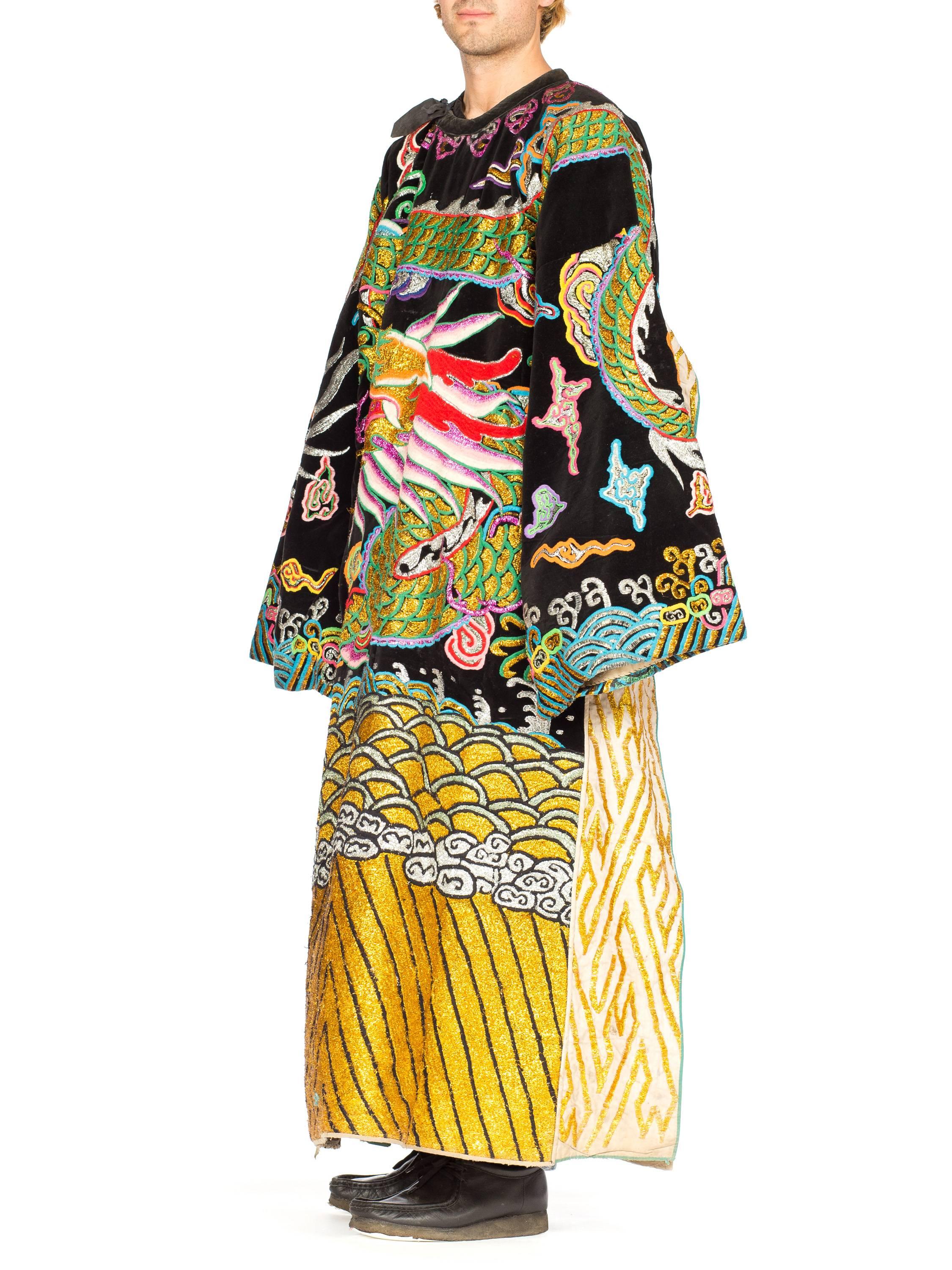 Kimono Style Metallic Embroidered Velvet Chinese Opera Dragon Robe, 1970s 1