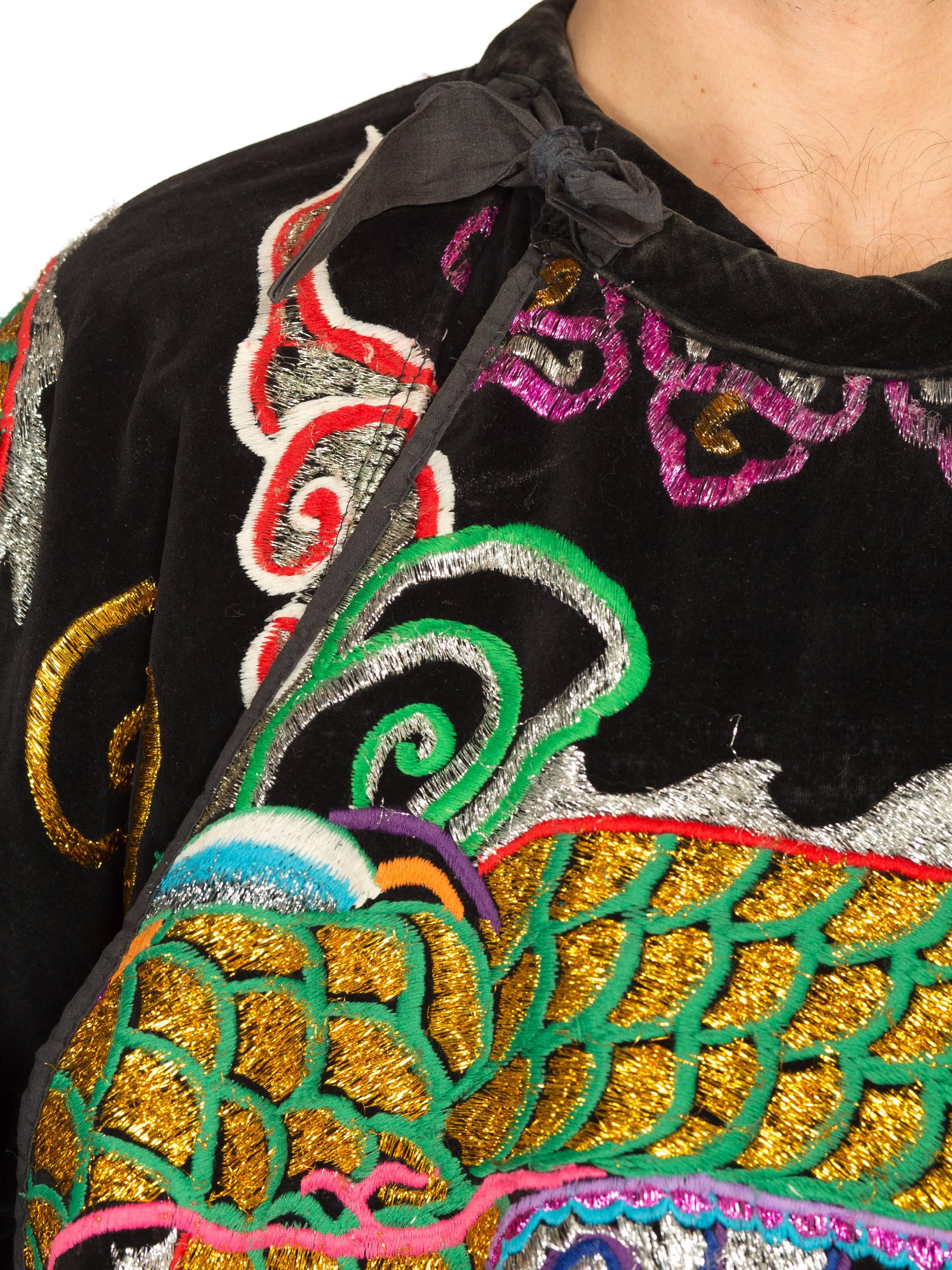 Kimono Style Metallic Embroidered Velvet Chinese Opera Dragon Robe, 1970s  2