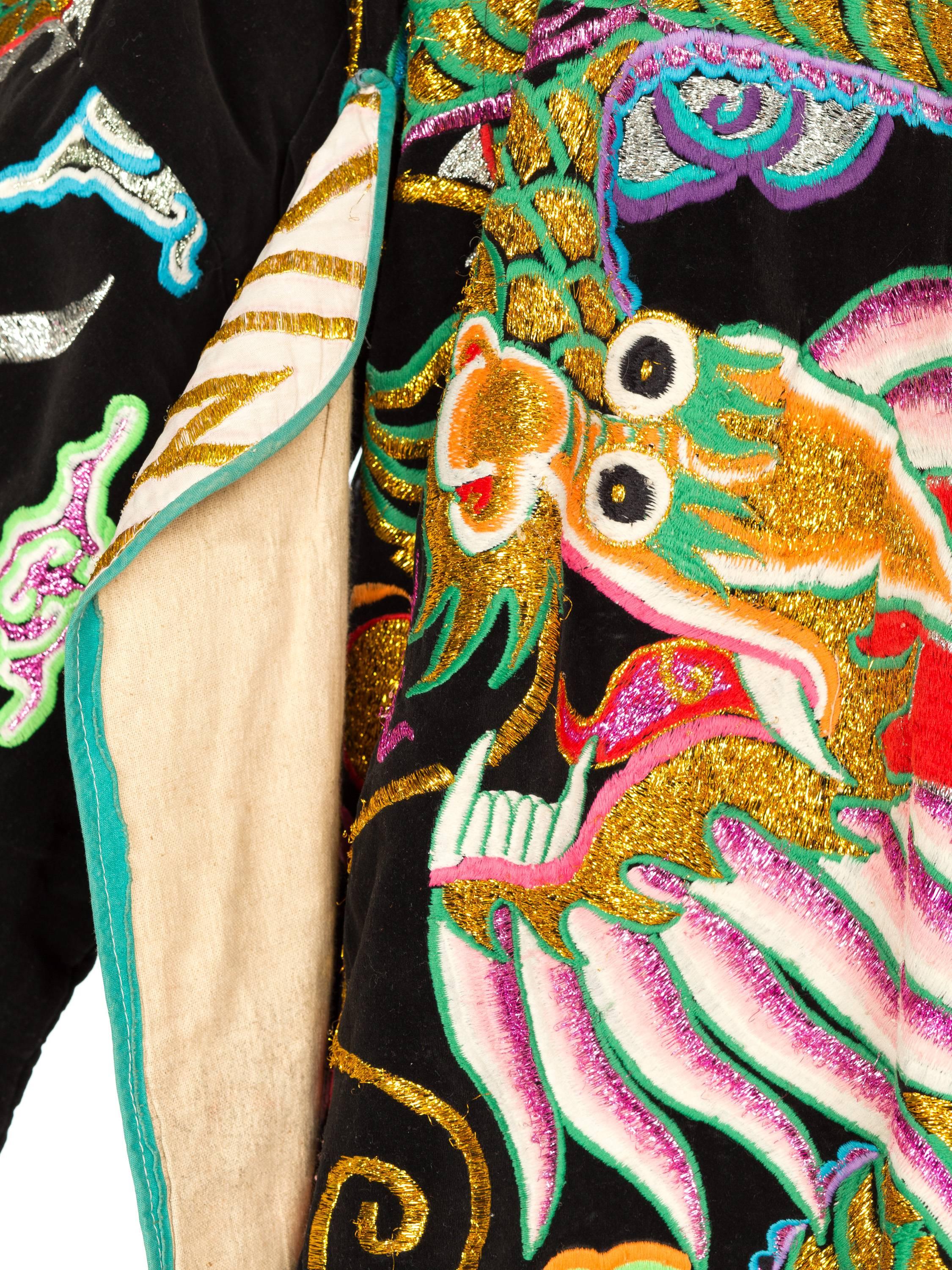 Kimono Style Metallic Embroidered Velvet Chinese Opera Dragon Robe, 1970s  3