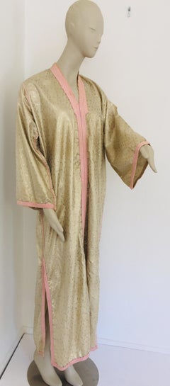 1970s Metallic Gold Moroccan Caftan, Kaftan Maxi Dress North Africa, Morocco