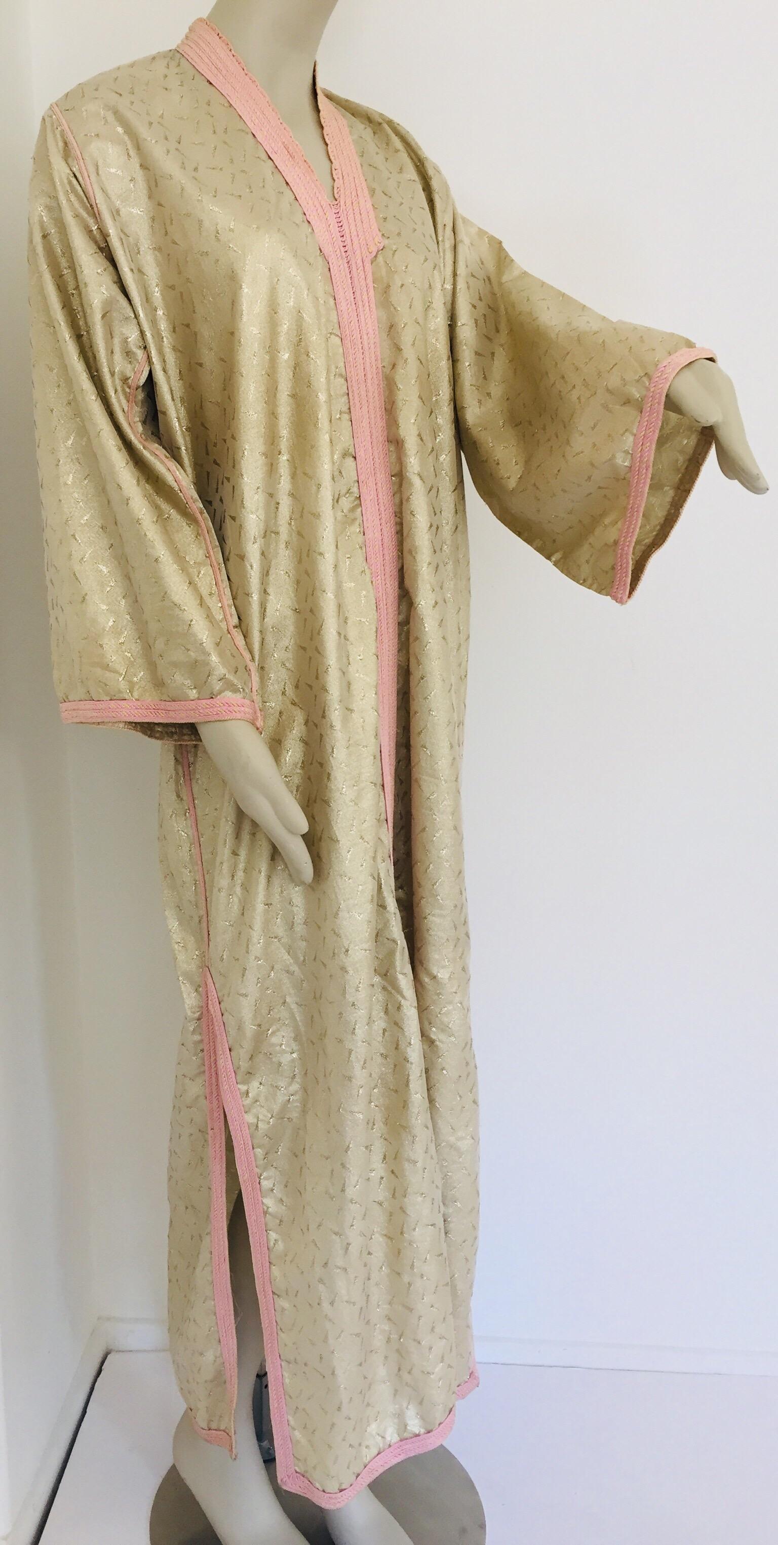 1970s Metallic Gold Moroccan Caftan, Kaftan Maxi Dress North Africa, Morocco In Good Condition For Sale In North Hollywood, CA