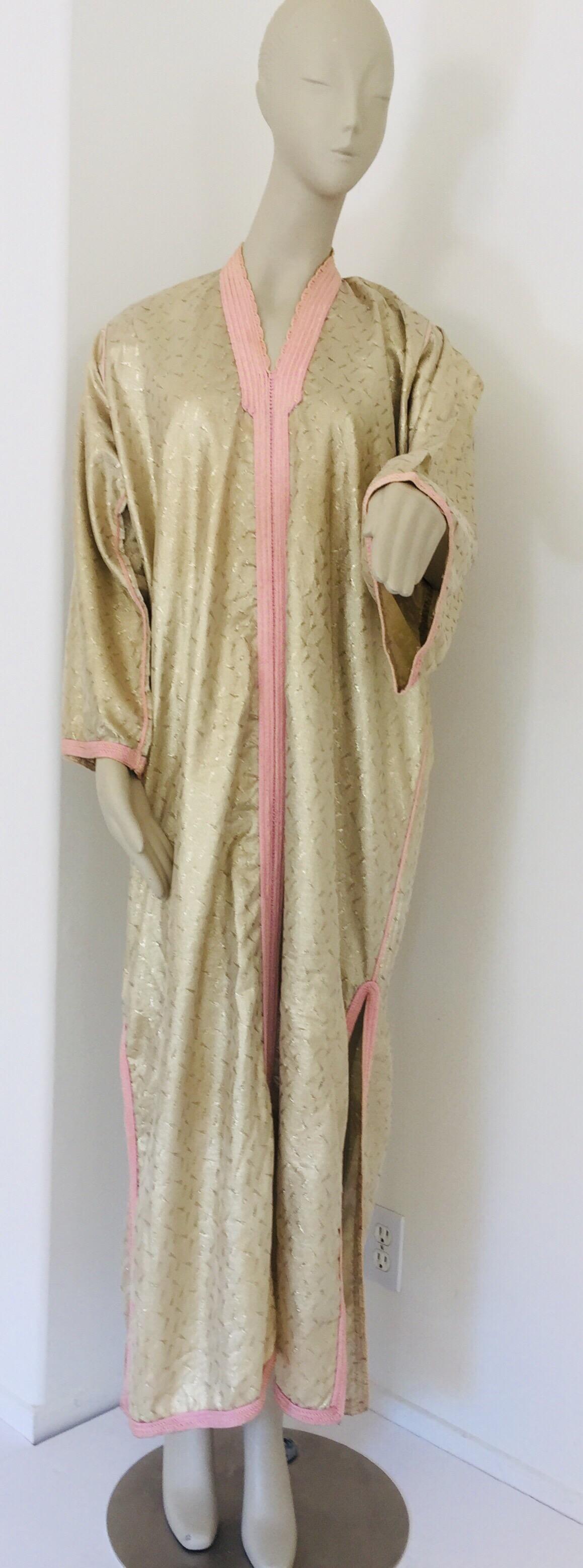 1970s Metallic Gold Moroccan Caftan, Kaftan Maxi Dress North Africa, Morocco In Good Condition For Sale In North Hollywood, CA