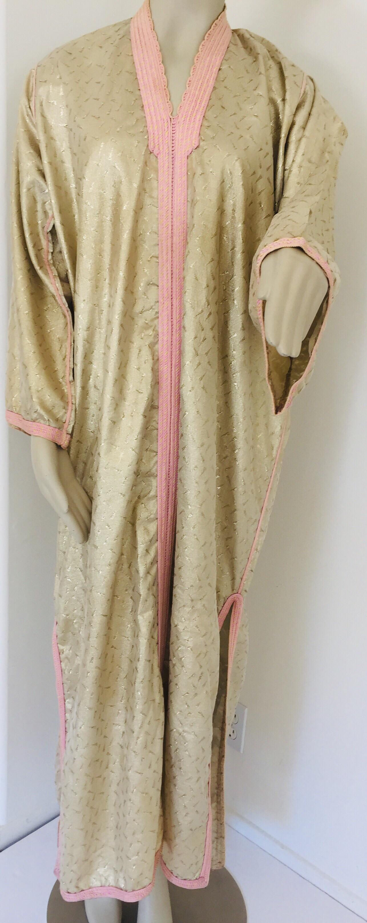 1970s Metallic Gold Moroccan Caftan, Kaftan Maxi Dress North Africa, Morocco For Sale 1