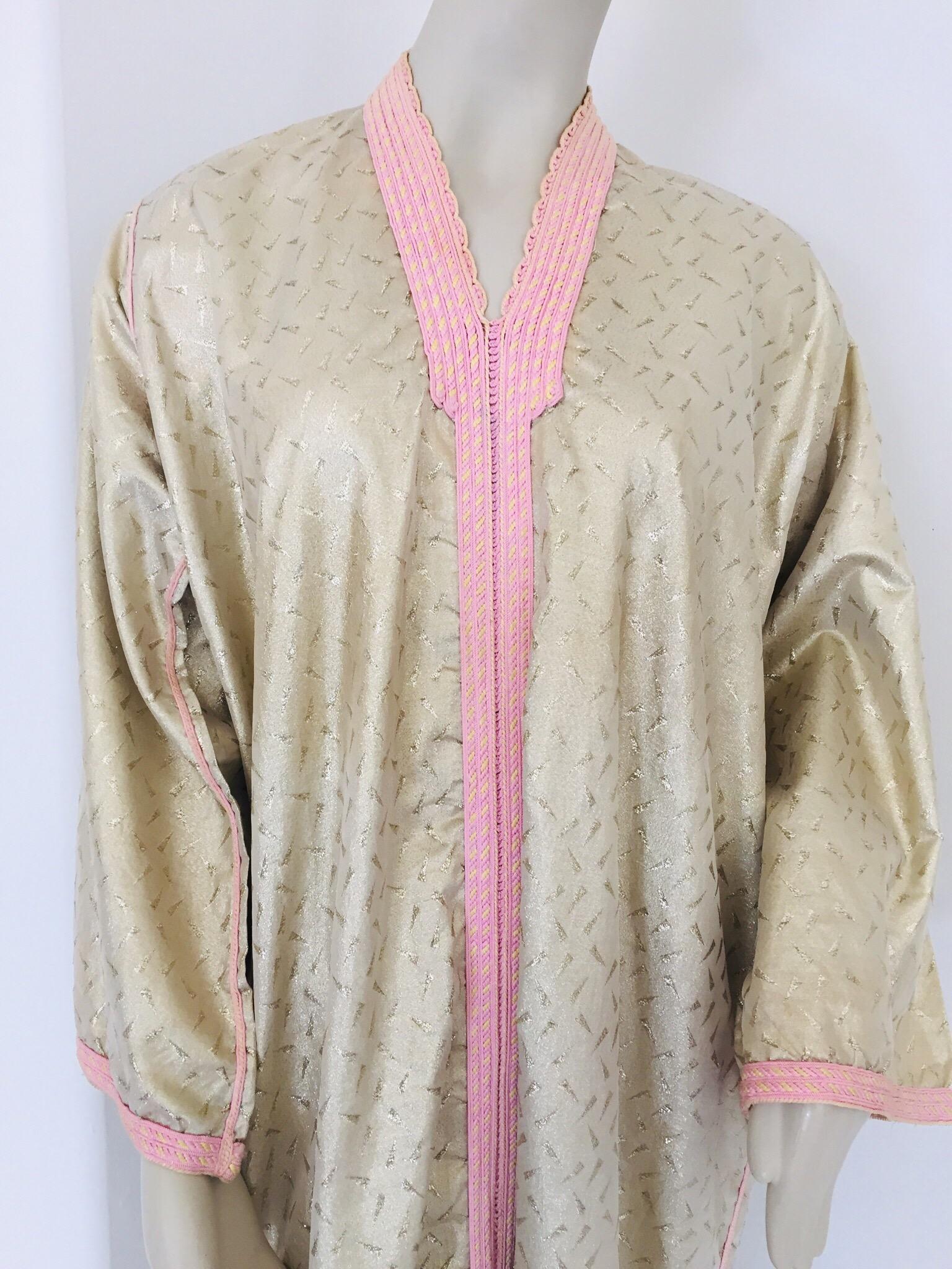 1970s Metallic Gold Moroccan Caftan, Kaftan Maxi Dress North Africa, Morocco For Sale 2