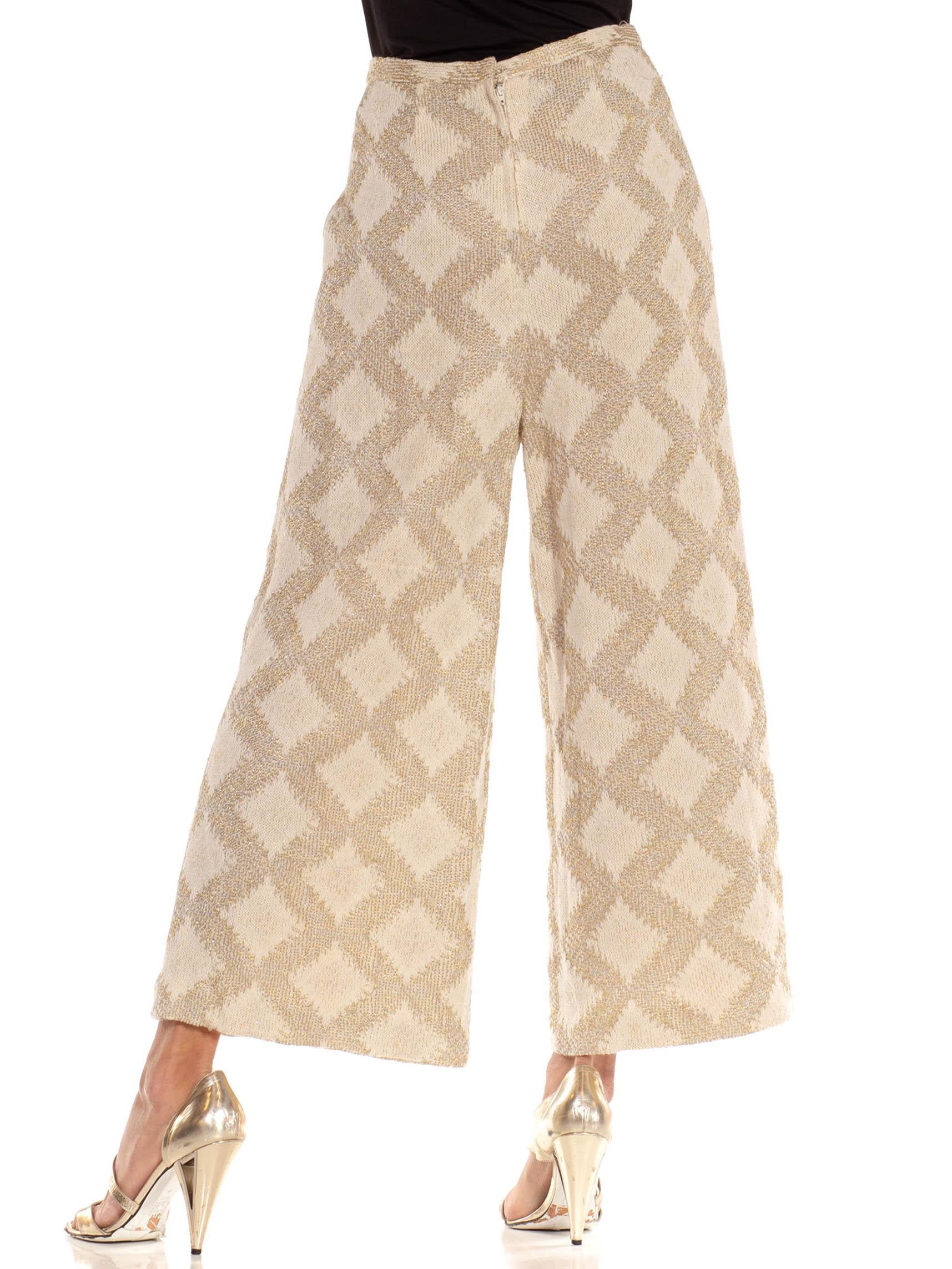 1970S Metallic Gold Poly Lurex Knit Bell Bottom Pants In Excellent Condition For Sale In New York, NY