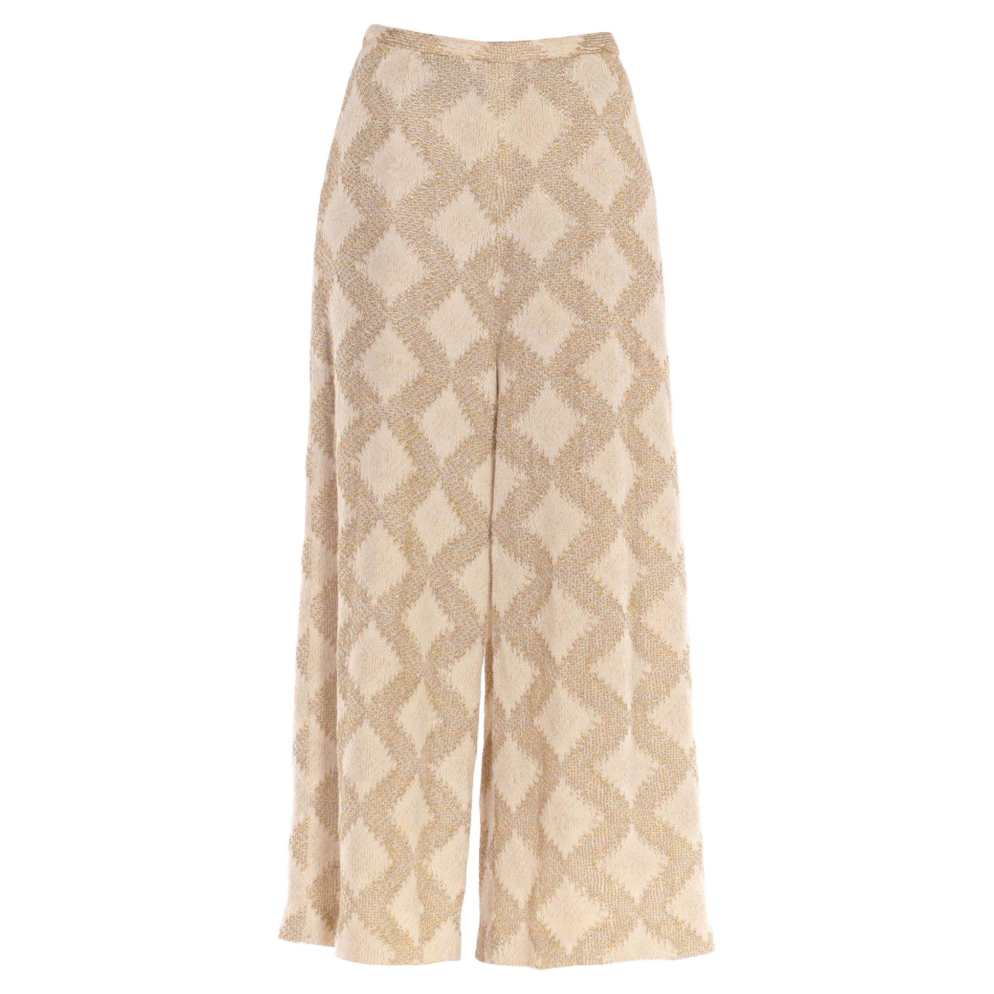 Pantalón de campana de punto de poliurex dorado metalizado 1970S