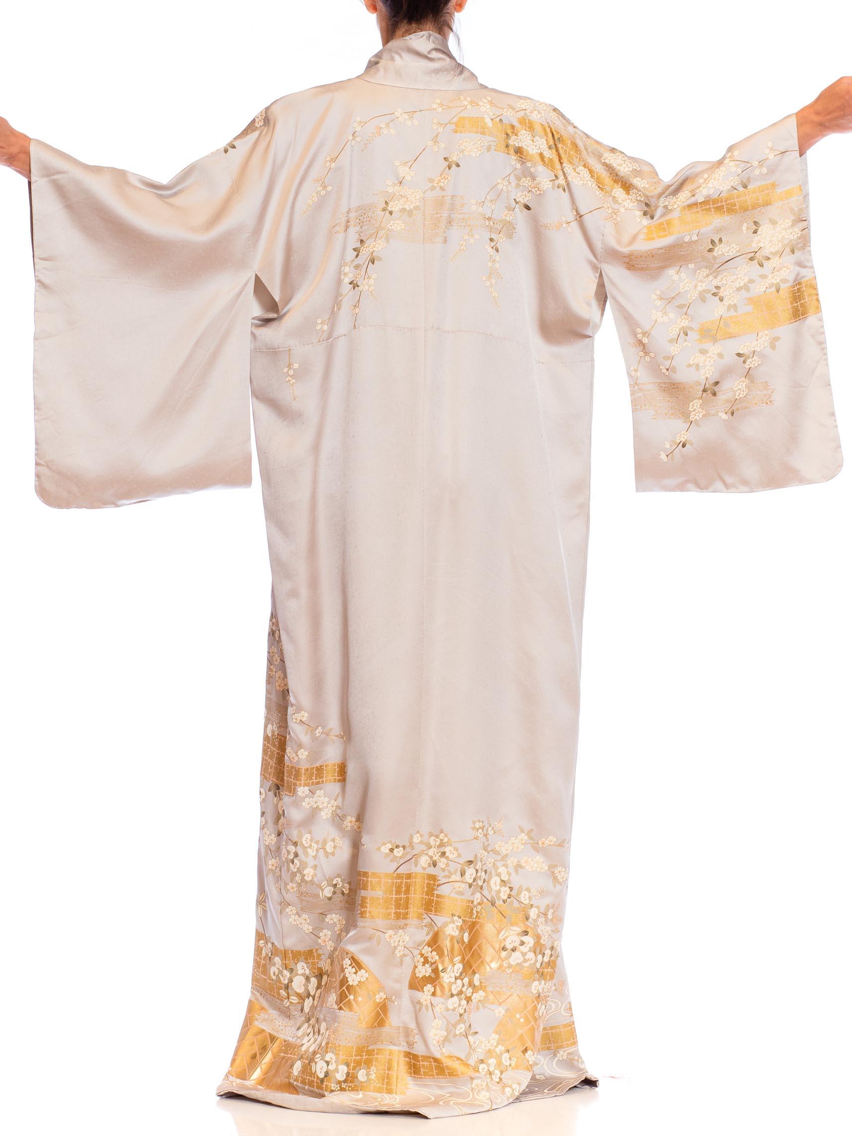1970S Metallic Gold & Silver Silk Long Kimono In Excellent Condition In New York, NY