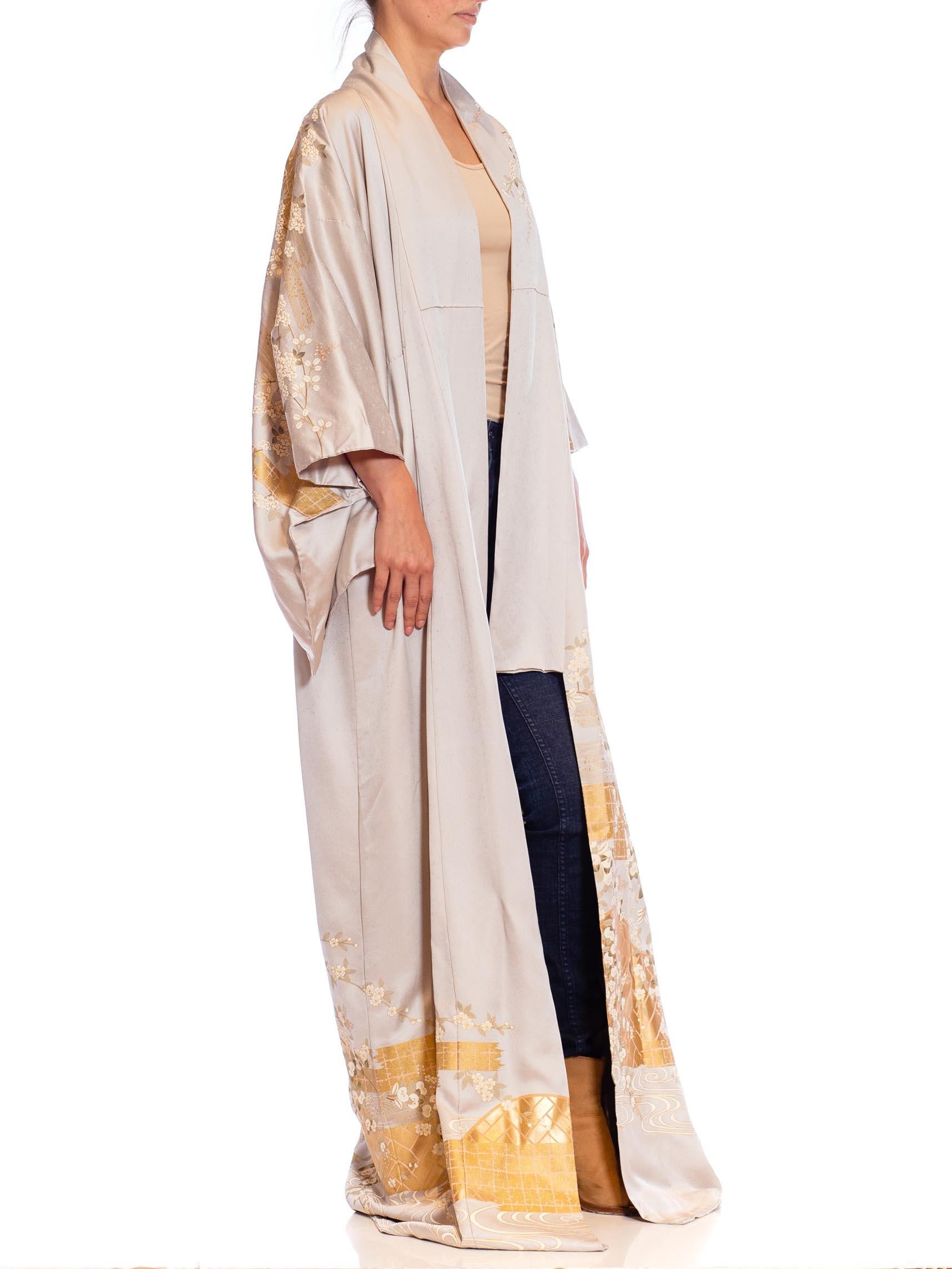 1970S Metallic Gold & Silver Silk Long Kimono 1