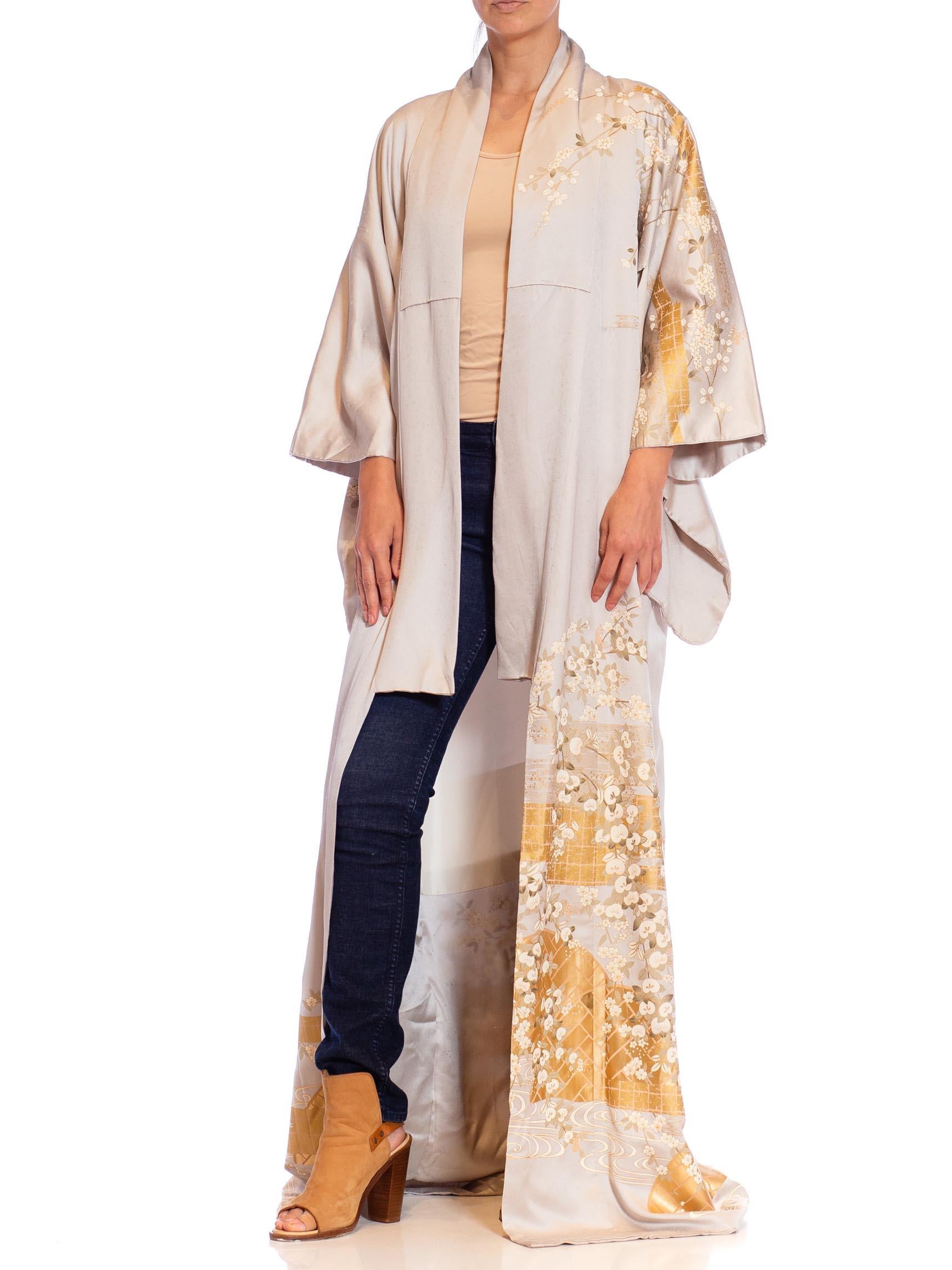1970S Metallic Gold & Silver Silk Long Kimono 2