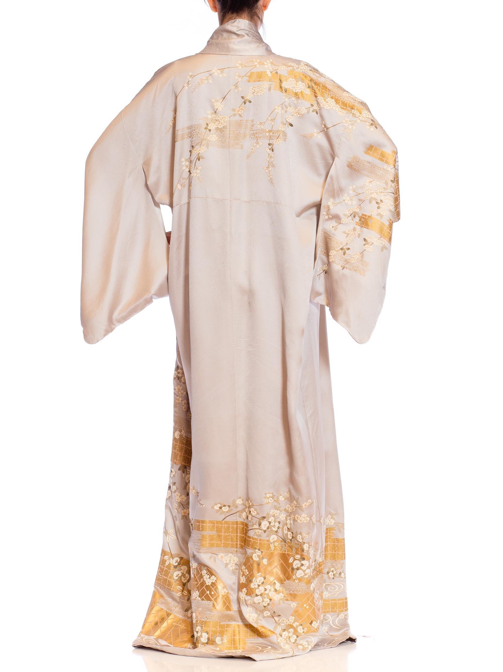 1970S Metallic Gold & Silver Silk Long Kimono 4