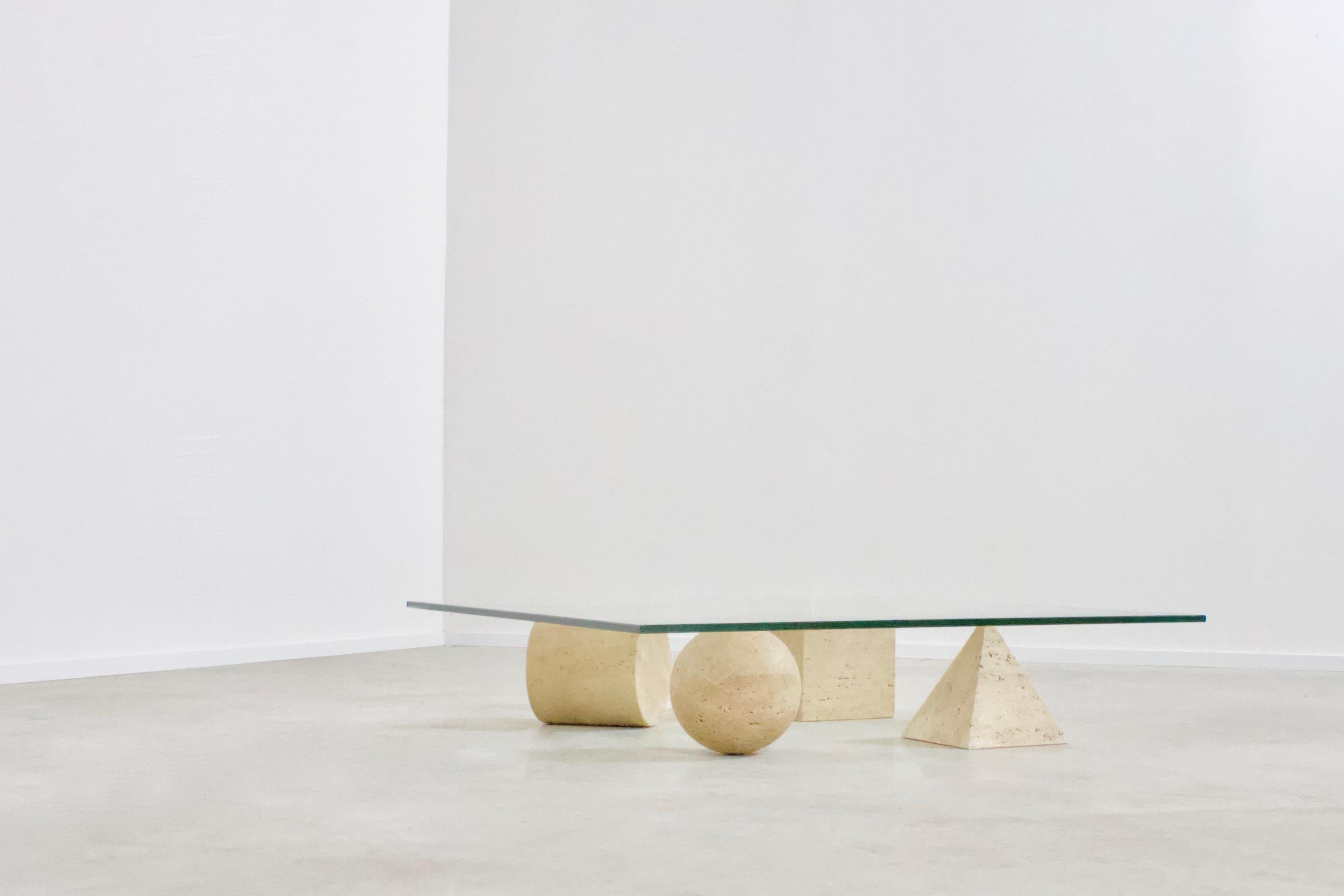 1970s Metaphora Coffee Table by Massimo and Lella Vignelli, Travertine and Glass In Good Condition In Echt, NL