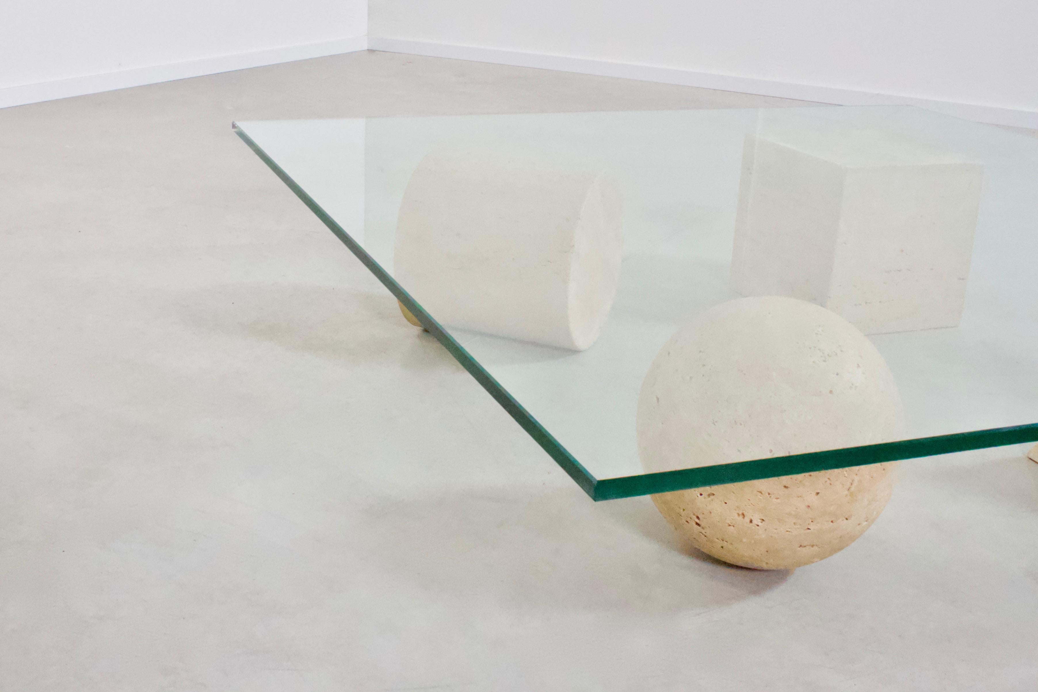 20th Century 1970s Metaphora Coffee Table by Massimo and Lella Vignelli, Travertine and Glass