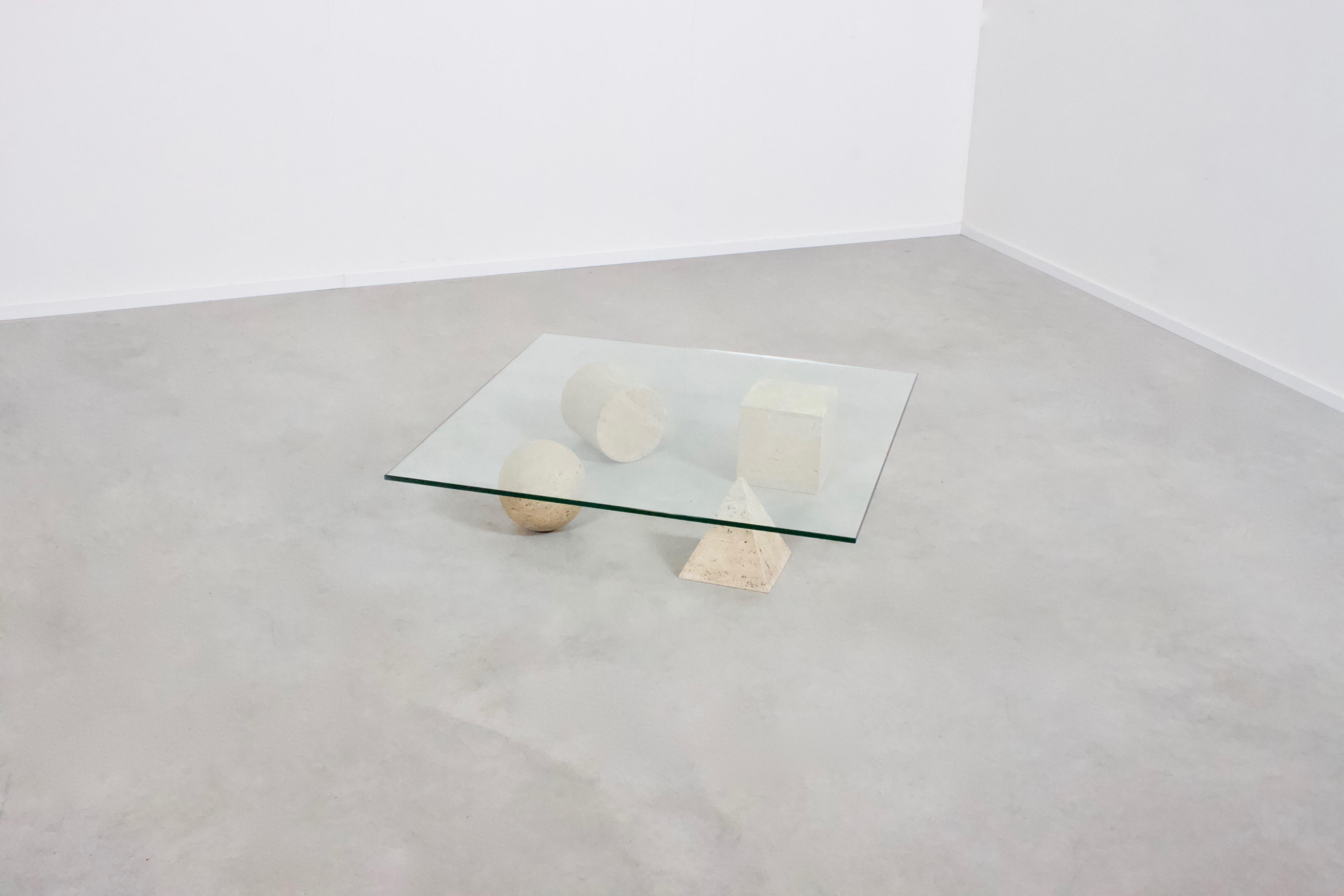 1970s Metaphora Coffee Table by Massimo and Lella Vignelli, Travertine and Glass 1