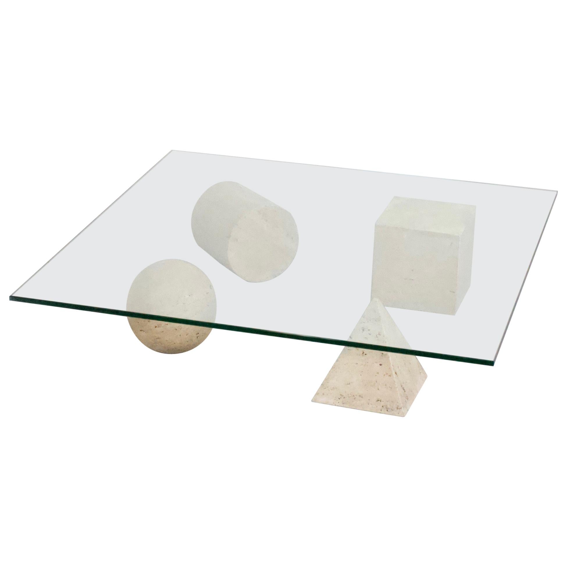 1970s Metaphora Coffee Table by Massimo and Lella Vignelli, Travertine and Glass
