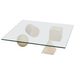 1970s Metaphora Coffee Table by Massimo and Lella Vignelli, Travertine and Glass