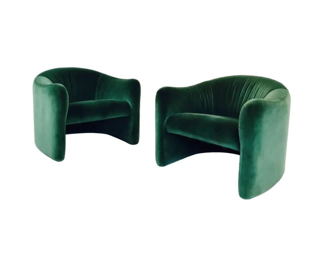 American 1970s Metropolitan Furniture Corporation Green Velvet Lounge Chairs For Sale